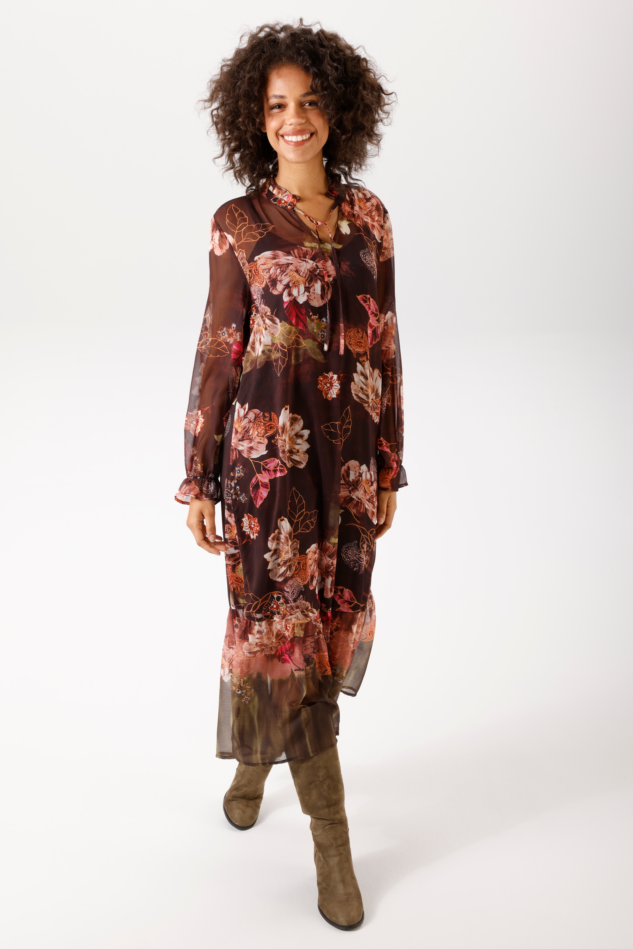 Aniston CASUAL Robe chemisier avec grand imprimé floral coloré - NOUVELLE COLLECTION