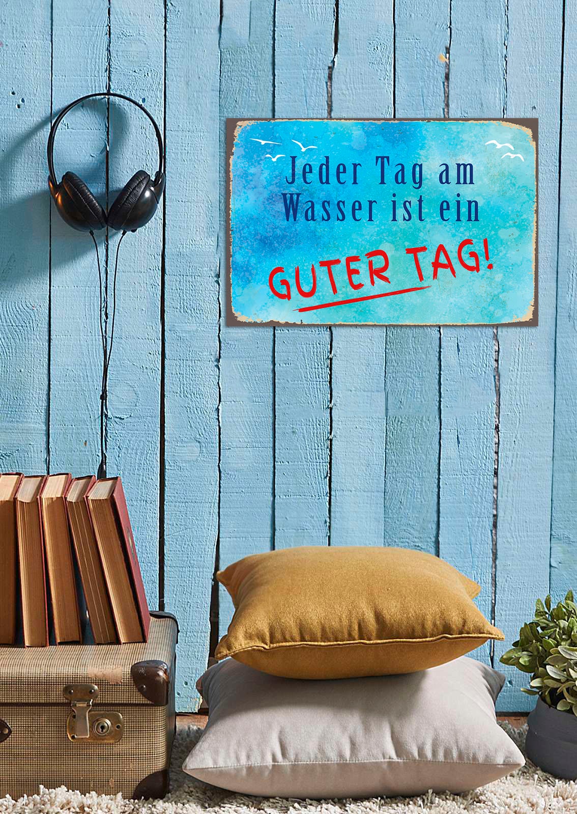 Image of queence Metallbild "Guter Tag" Schriftzug Schriftzüge 1 Stk. tlg. Stahlschilder