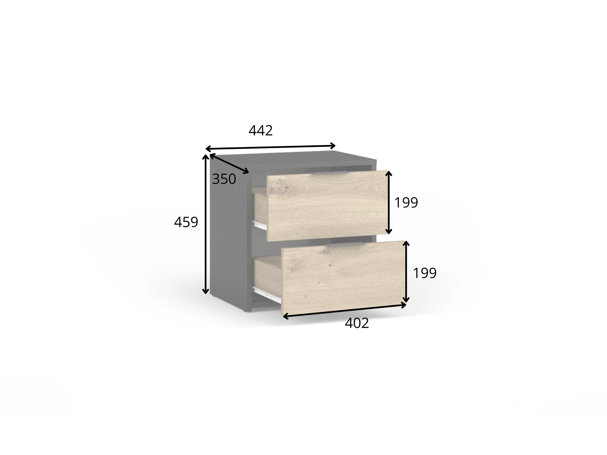 Home affaire Nachttisch »PERY Nachtkommode mit 2 Schubladen, Set 2 Stücke« Set,  Set, 2 St., zwei Stücke, Nachtschränke, Masse B/T/H: 44,2/35/45,9 cm
