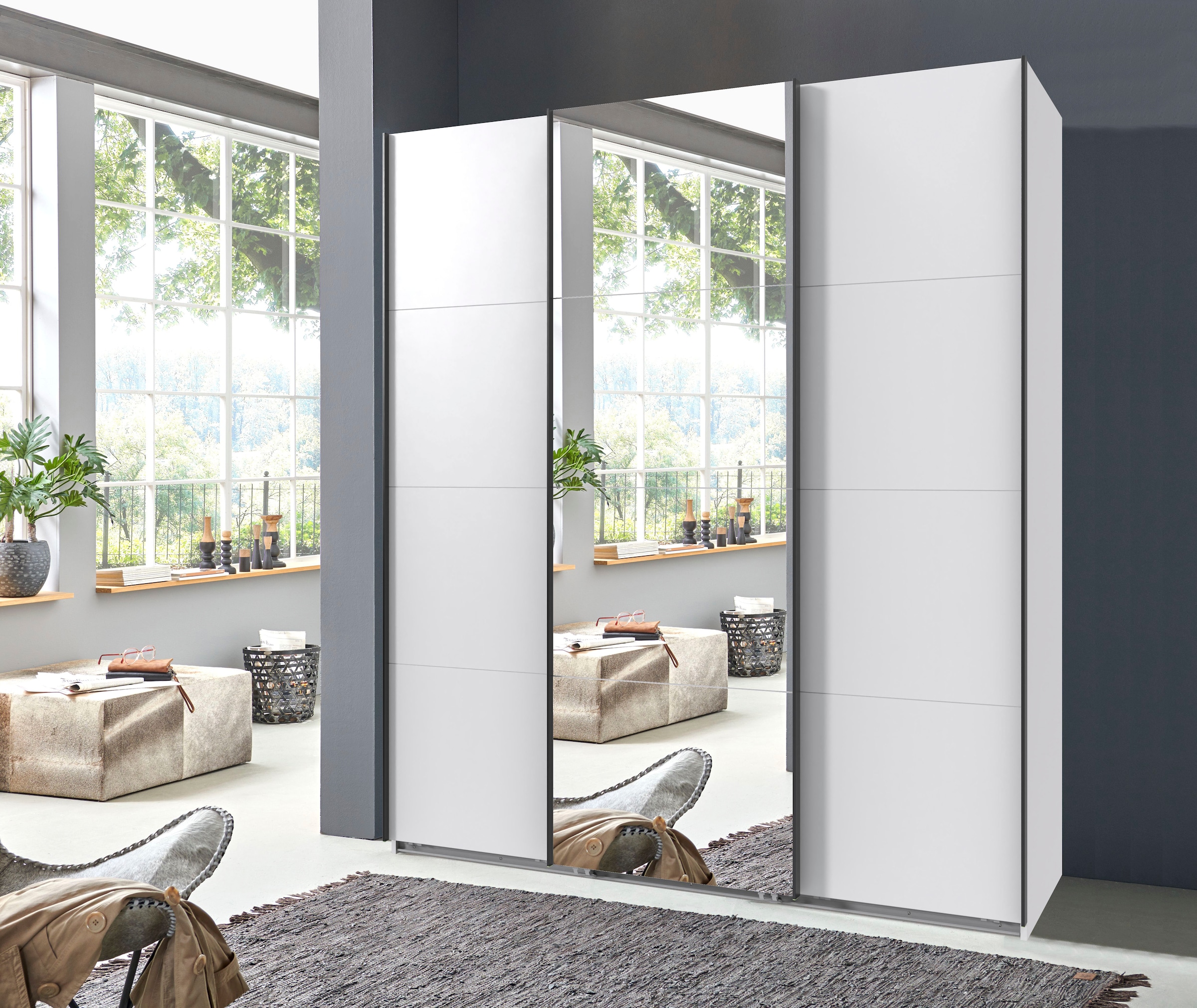 Wimex Kleiderschrank »Mugano, Made in Germany, Lieferung bis in Deine Etage und Stellort« wähle Deine Ausstattung: Basic oder Premium!,  3 Schwebetüren, grosse Grössen, mit oder ohne Spiegel, Metallgriffe