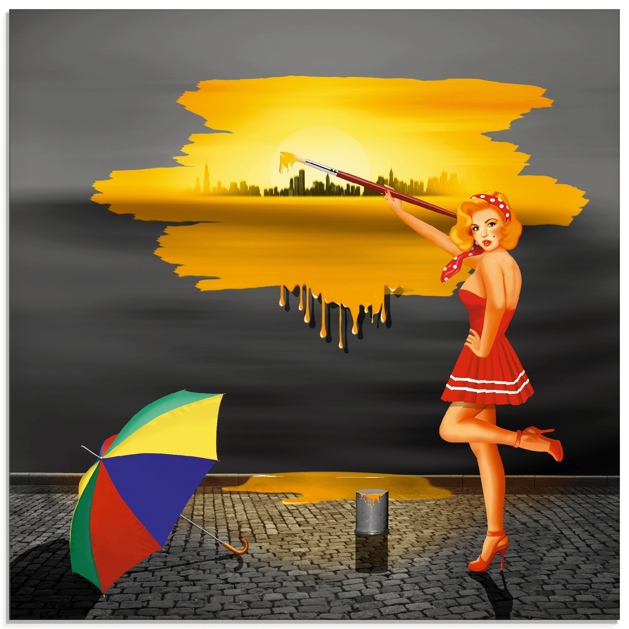 Image of Artland Glasbild »Ein Künstler malt sein Leben bunt«, Frau, (1 St.) bei Ackermann Versand Schweiz