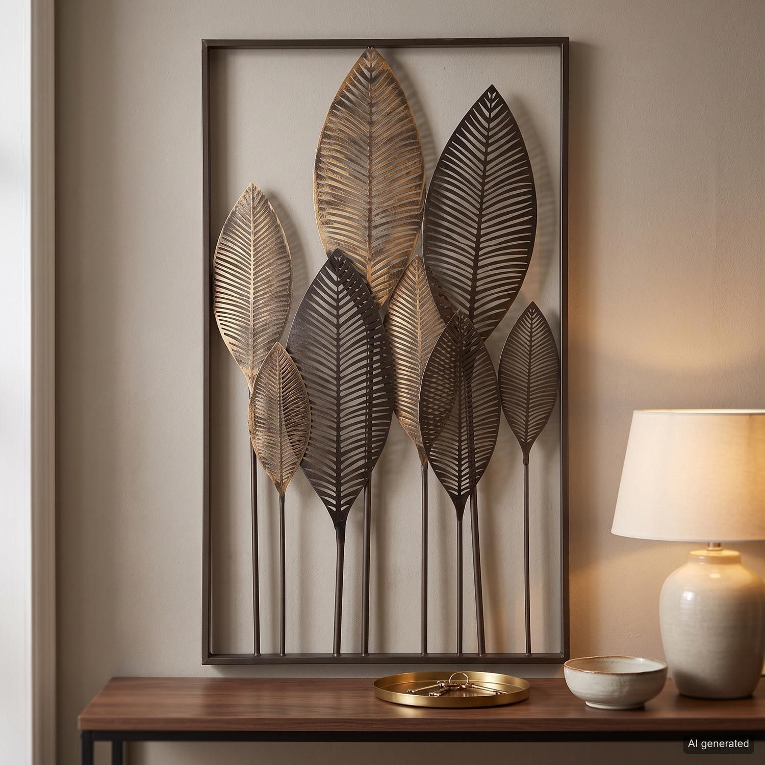 GILDE Objet de décoration murale »Wandrelief Palmblätter« Couleur champagne avec finition antique, décoration murale