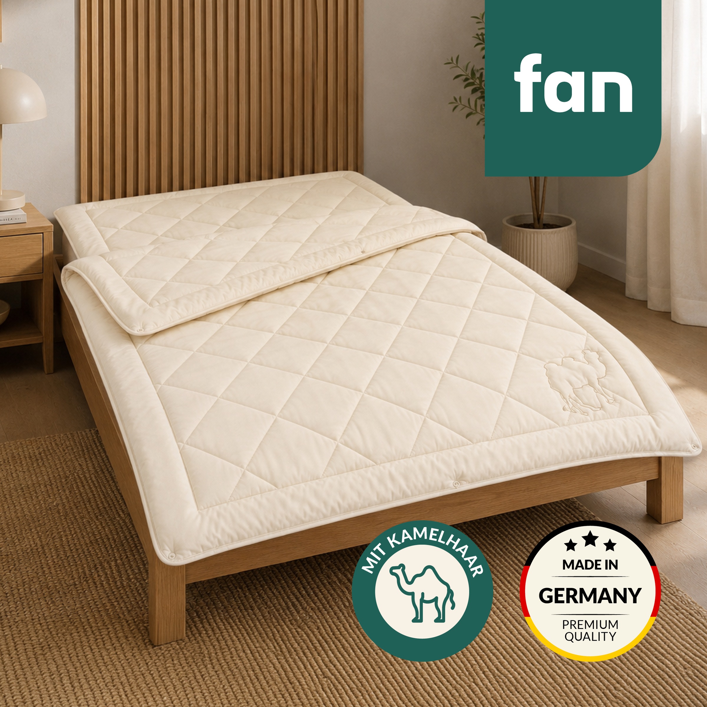 Image of fan Naturhaarbettdecke "Gobi 97% Kamelhaar, Bettdecken für Sommer und Winter" 4-Jahreszeiten Füllung Kamelhaar Bezug Baumwolle 1 Stk. tlg. Kamelhaarfüllung - temperaturausgleichend- Made in Germany