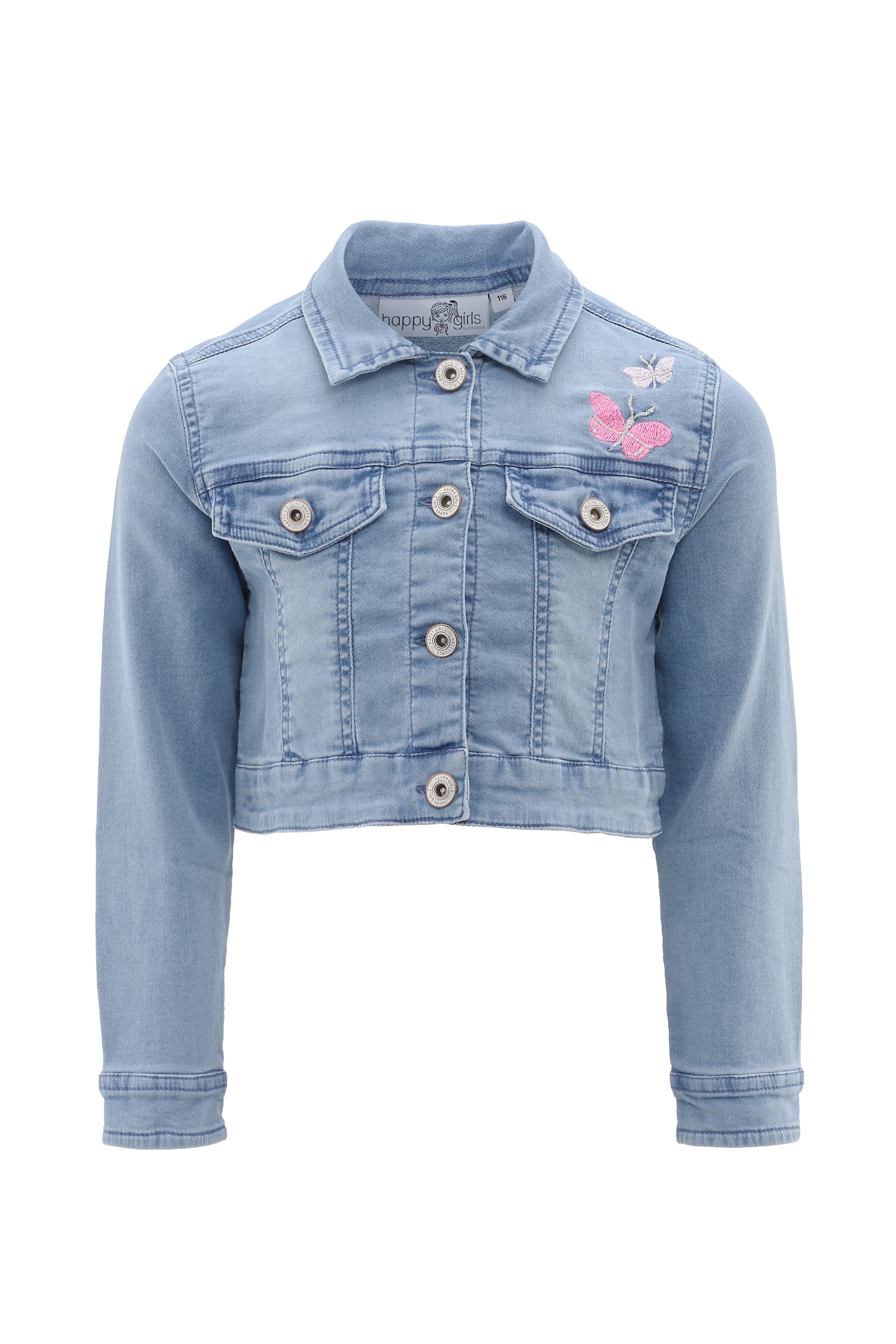 Image of happy girls Jeansjacke ohne Kapuze mit tollen Schmetterlings-Stickereien