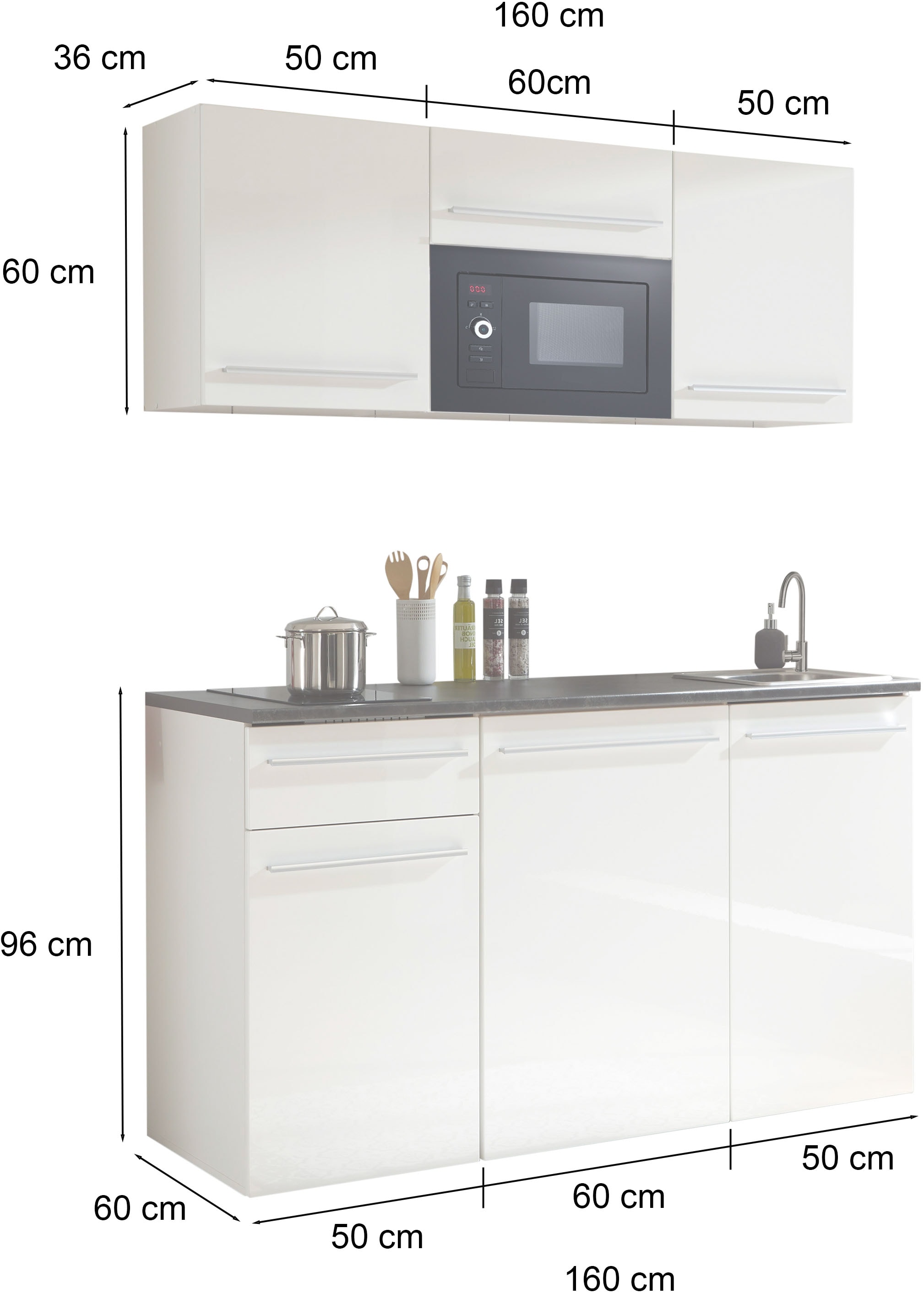 BASIC by Balculina Kitchenette »Jazz Singleküche« largeur 160 cm, avec appareils électriques et micro-ondes en option