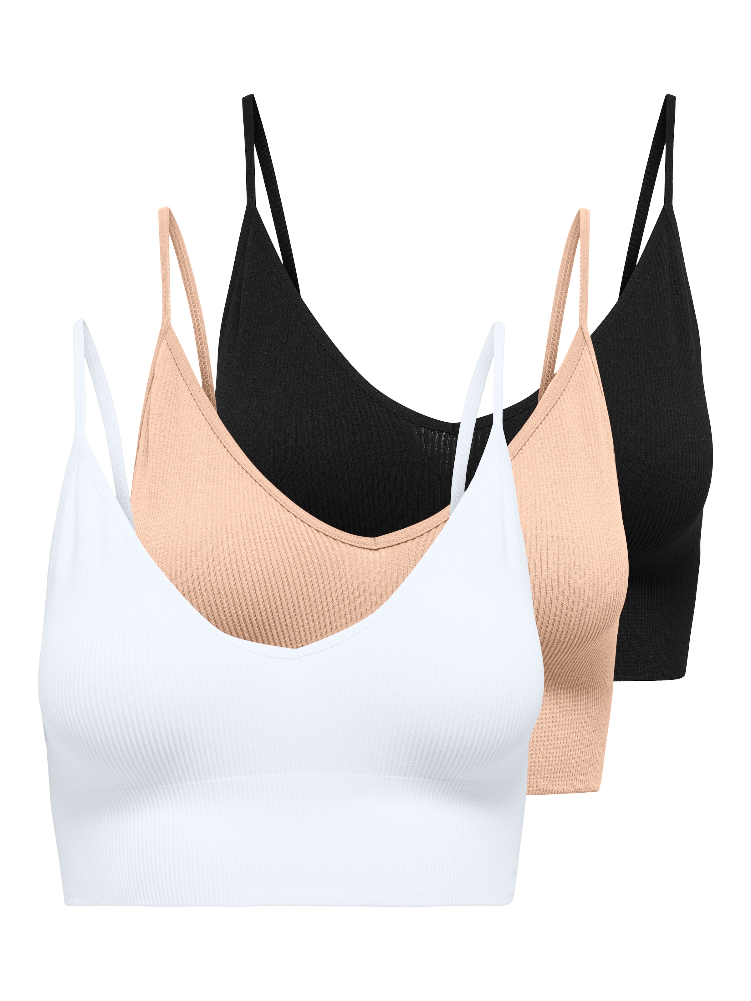Image of ONLY Bustier "ONLVICKY RIB S-L V-NECK 3-PACK TOP NOOS" Packung, 3 tlg. figurbetont, modisch, Materialmix, Jersey, Spaghettiträger