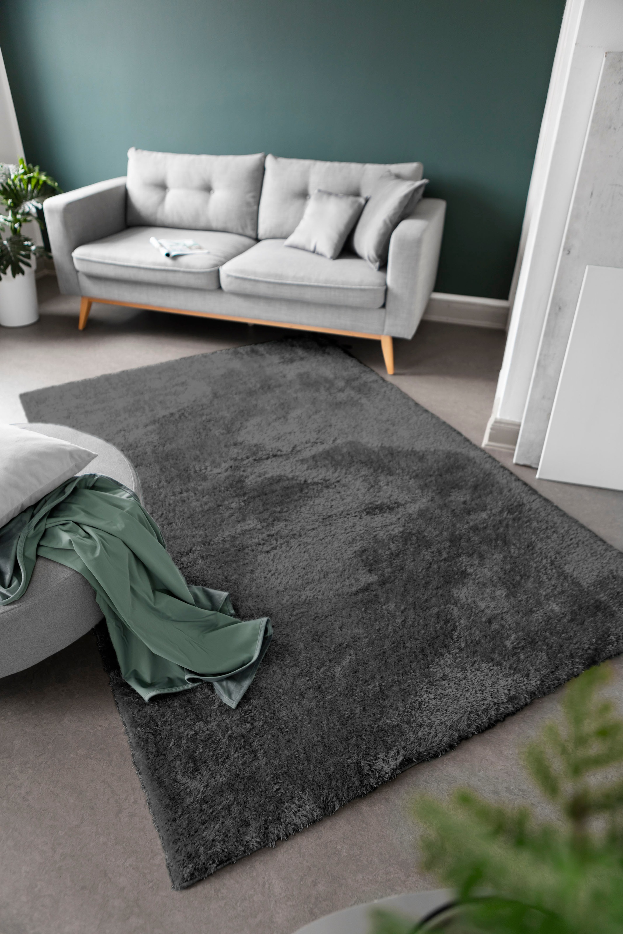 my home Hochflor-Teppich »Lahti«, rechteckig, 45 mm Höhe, Uni Farben, weich & kuschelig, ideal im Wohnzimmer & Schlafzimmer
