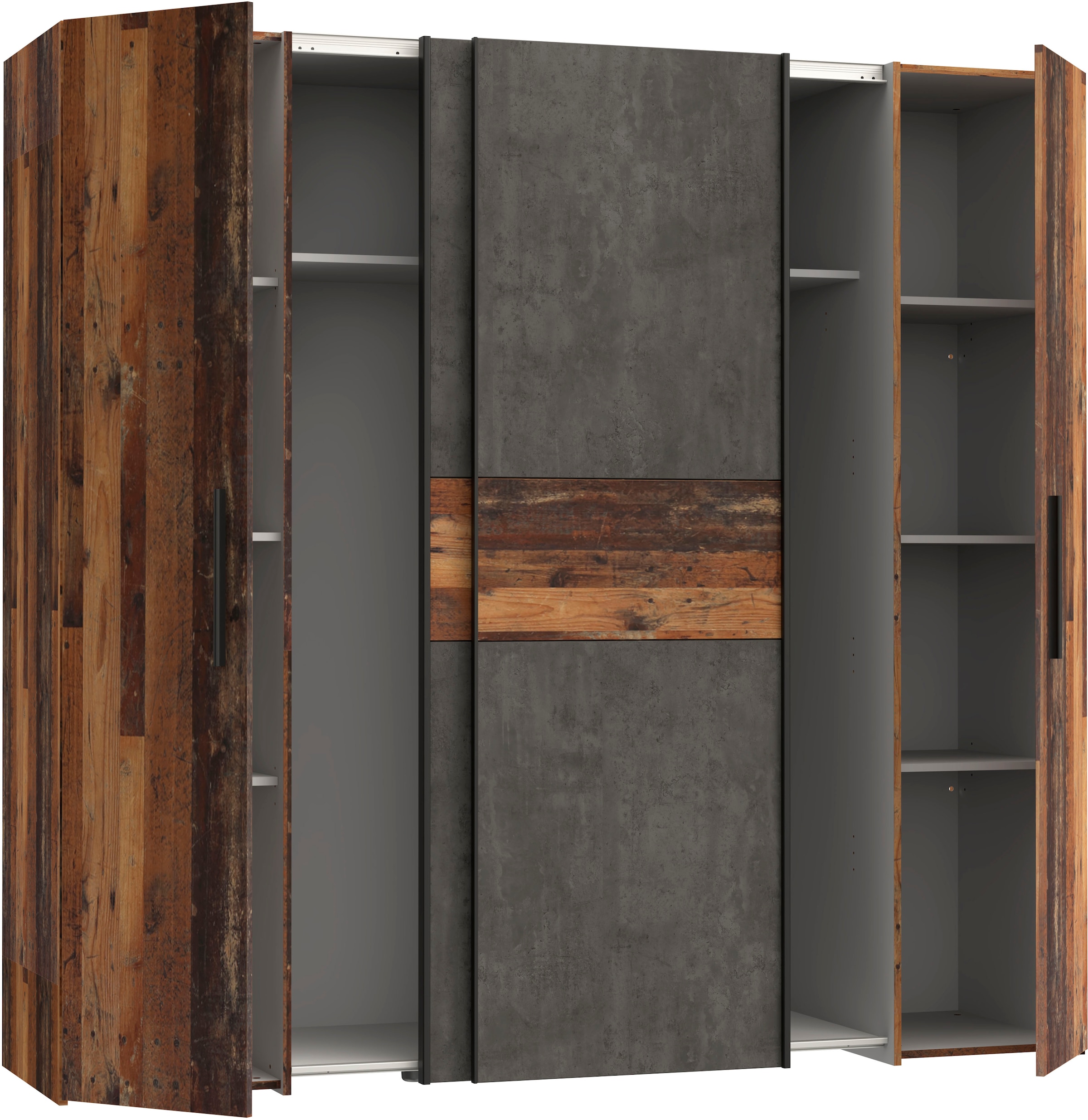 FORTE Kleiderschrank »Kalixtus, Made in Europe« B/H/T ca. 200x190x60 cm, 2 Schiebetüren, 2 Drehtüren, 8 Einlegeböden,  Kombination aus Dreh- und Schwebetüren, mehrere Farben