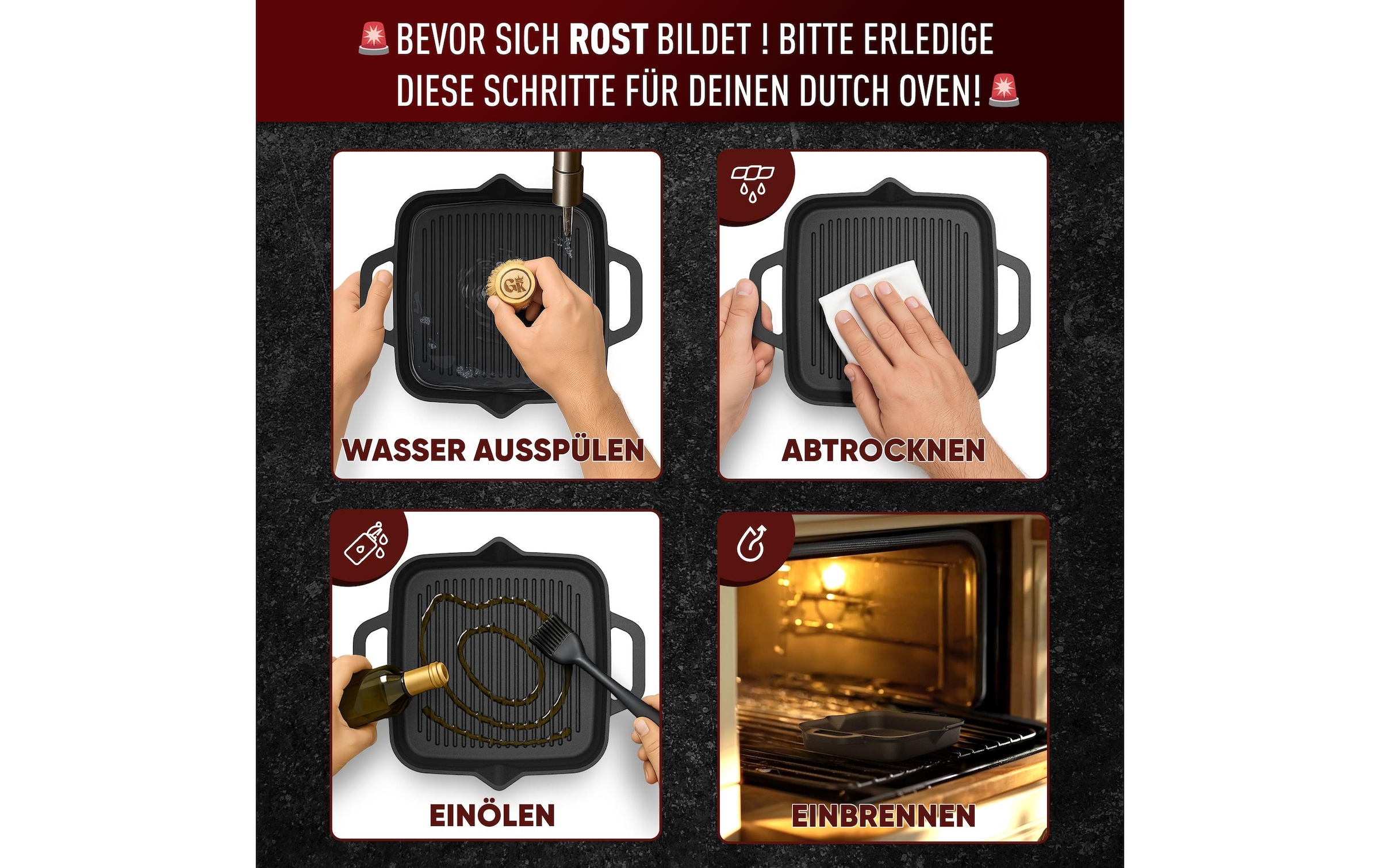   Poêle à griller »Gusskoenig 26 cm mit Ringreiniger« Gusseisen;Gas;Glaskeramik-Kochfeld;Induktion