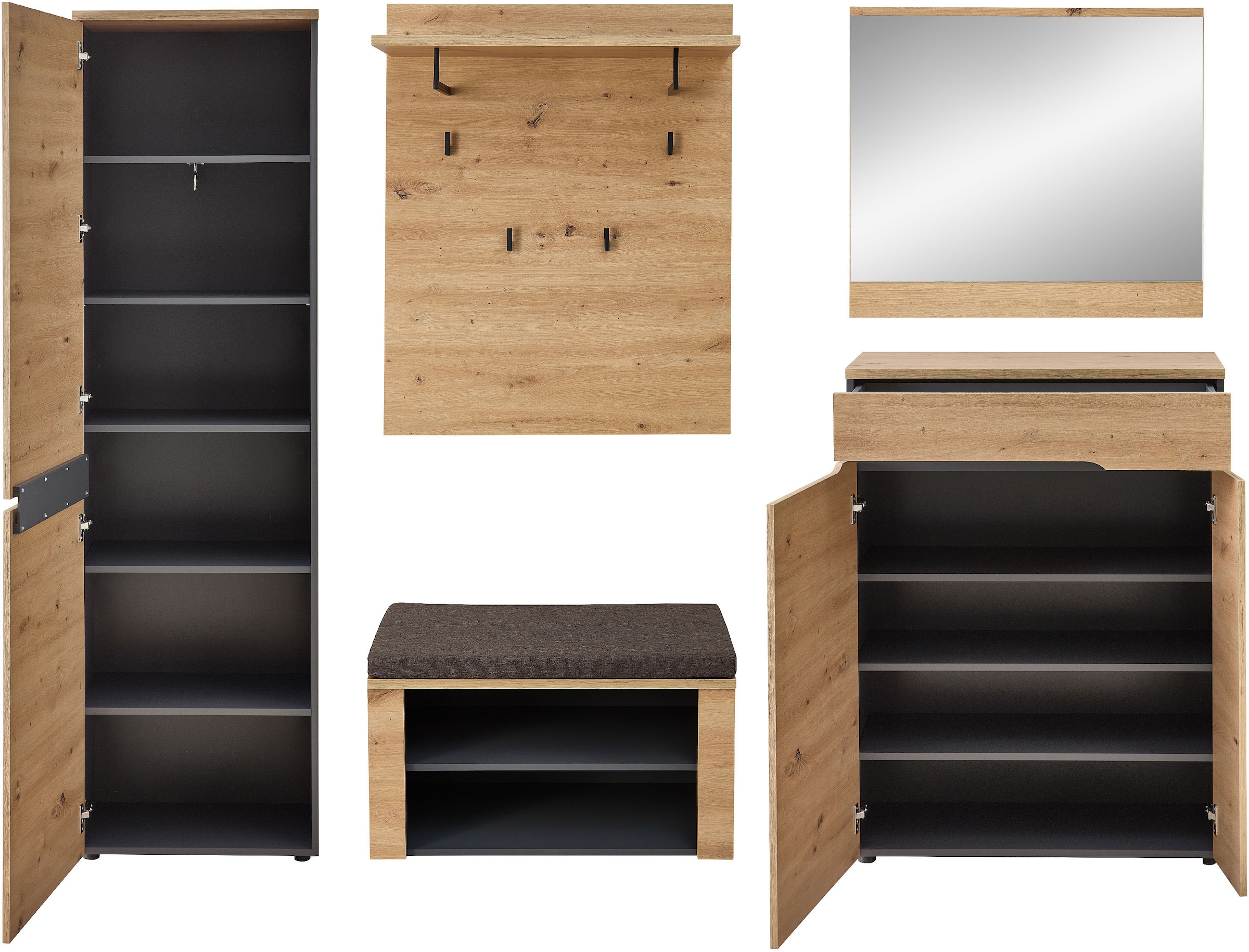 GOODproduct Garderoben-Set »Fargo Garderobenset, 245/192/38 (B/H/T cm)« 5 Stk. tlg.