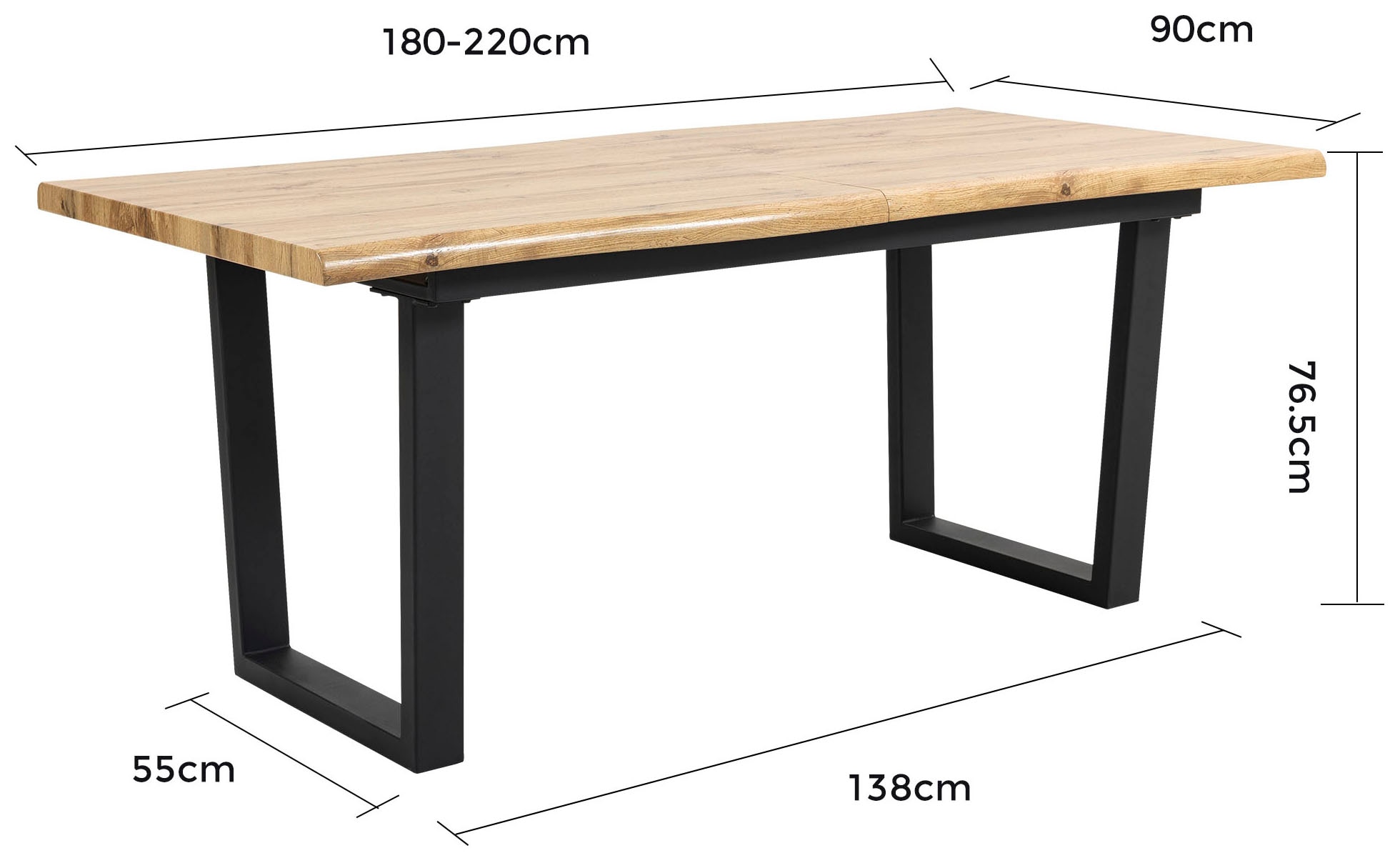 Duo Collection Table de salle à manger »Ausziehtisch« 1 cuis tlg. 1,80m - 2,20m, aspect bord d'arbre, structure massive en luge