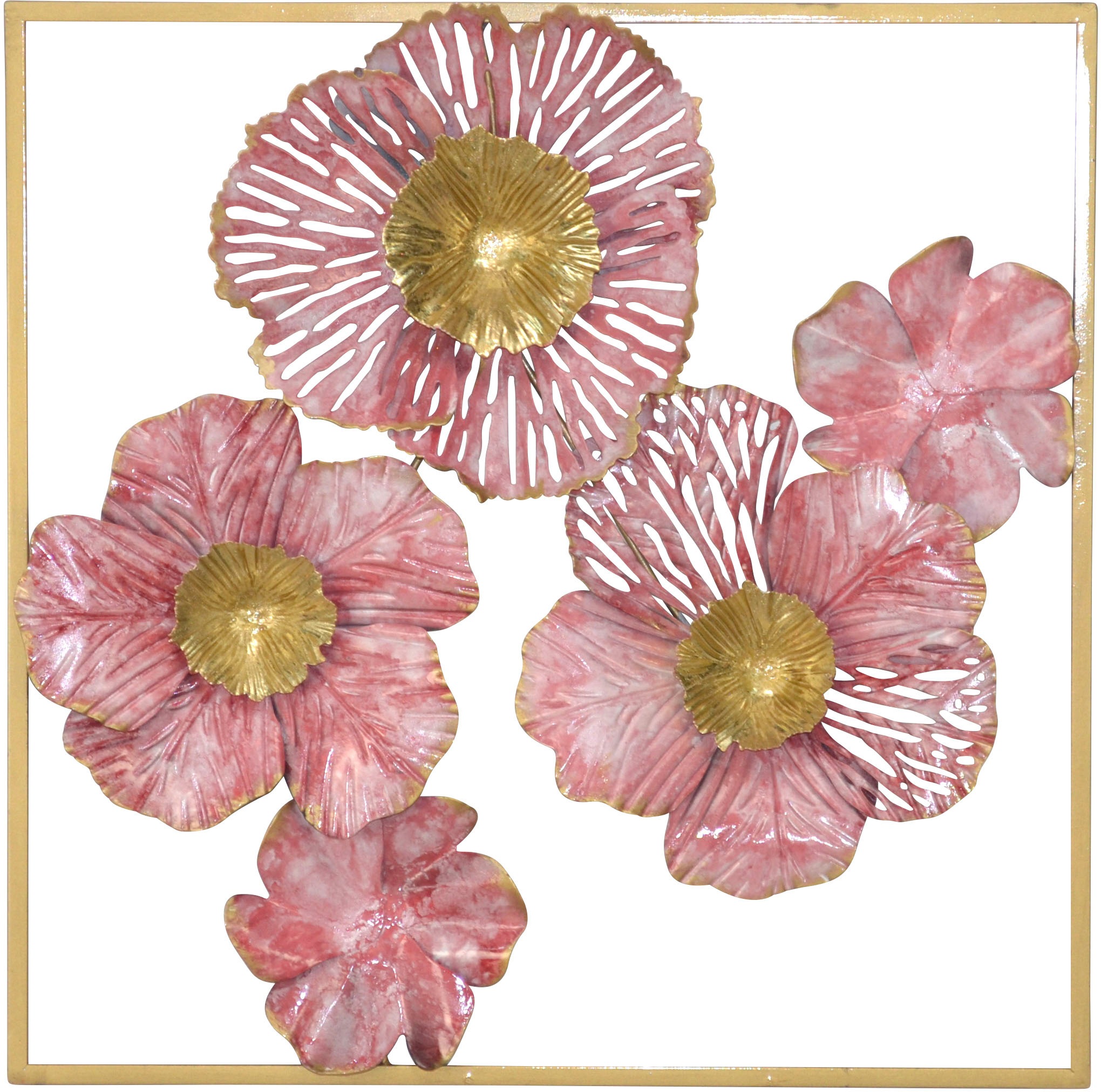Image of HOFMANN LIVING AND MORE Wanddekoobjekt "Wanddekoration" rosa Blüten in goldfarbenen Rahmen