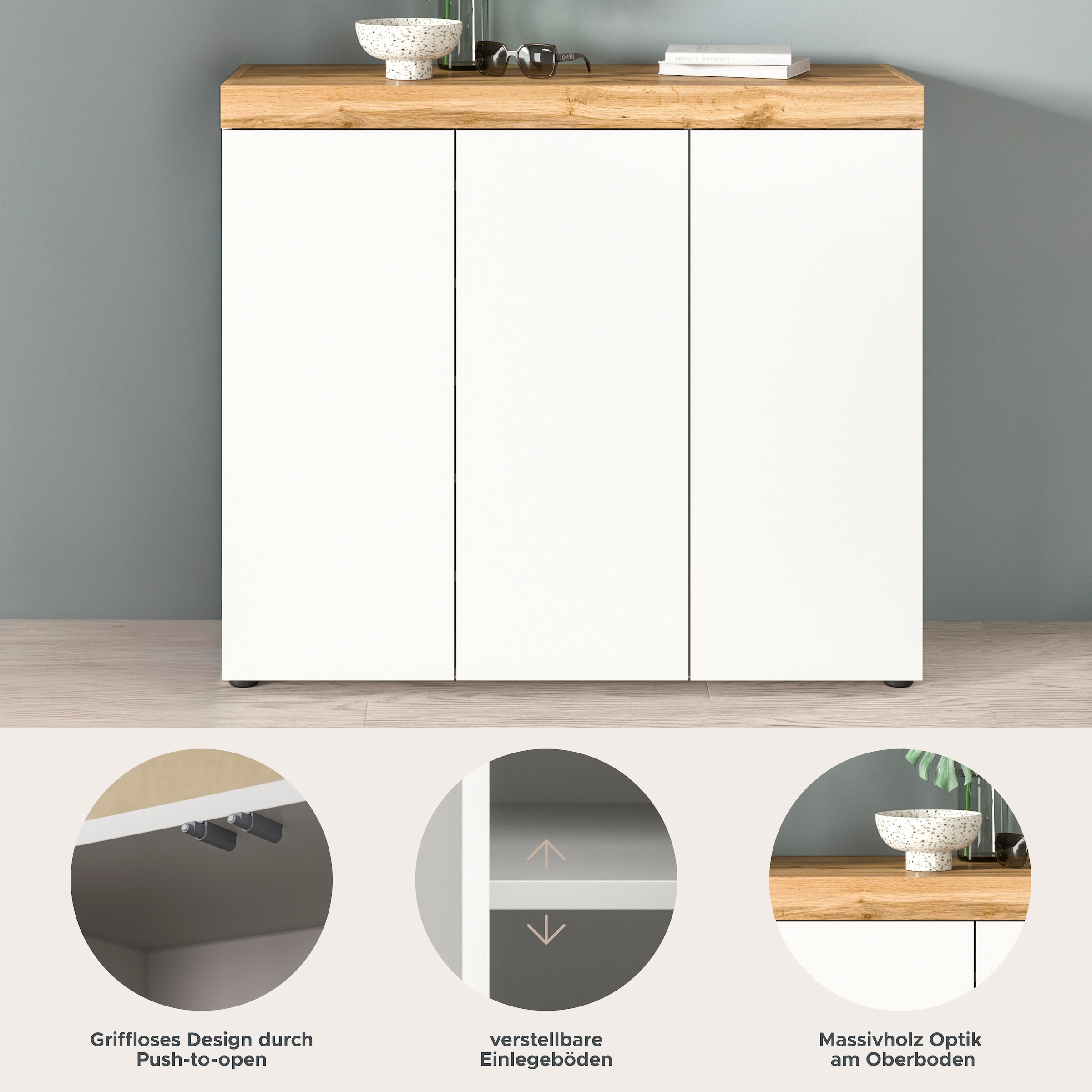 GOODproduct Schuhschrank »MAMBO, TOPSELLER!, Breite 115cm, stehend & hängend, push-2-open« 2 farbige Ausführung, 1 Stk. tlg. Schuhschrank, Schuhkommode, Flur, Diele