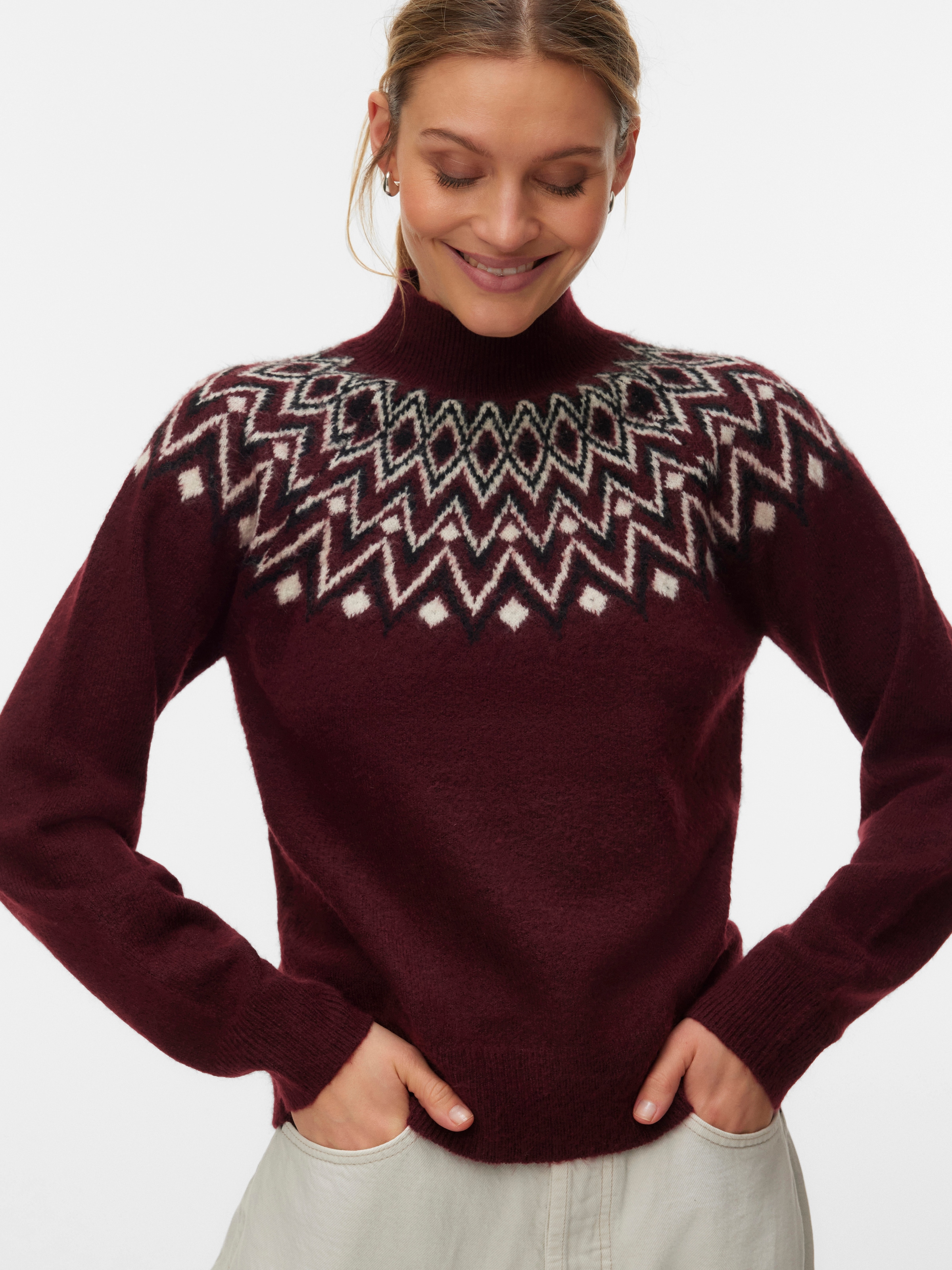 Image of Vero Moda Strickpullover "VMKARLA LS HIGHNECK PULLOVER BOO" Materialmix