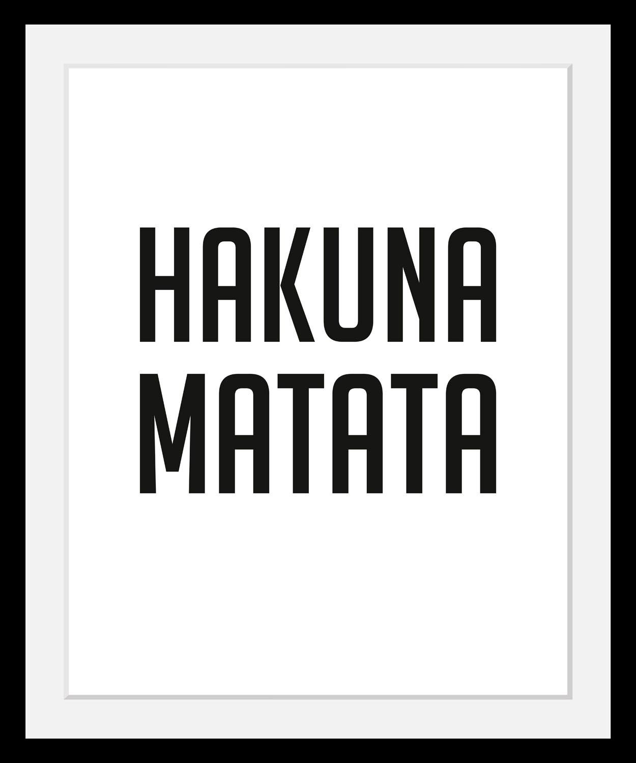 Image of queence Bild "Hakuna Matata" Humor Motivationsbilder Schriftzug Schwarz-Weiss HD Premium Poster-Druck inkl. Holzrahmen
