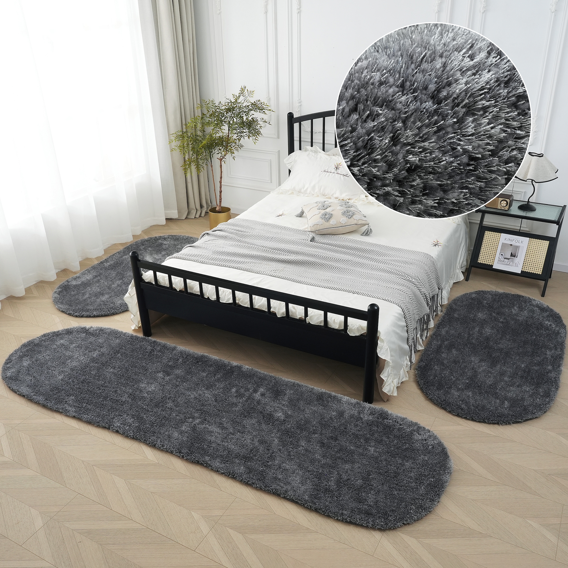 Bruno Banani Hochflor-Bettumrandung »Dana Teppich, Kundenliebling«, (3 tlg.), unifarben, Mikrofaser, pflegeleicht, Bettvorleger, Schlafzimmer