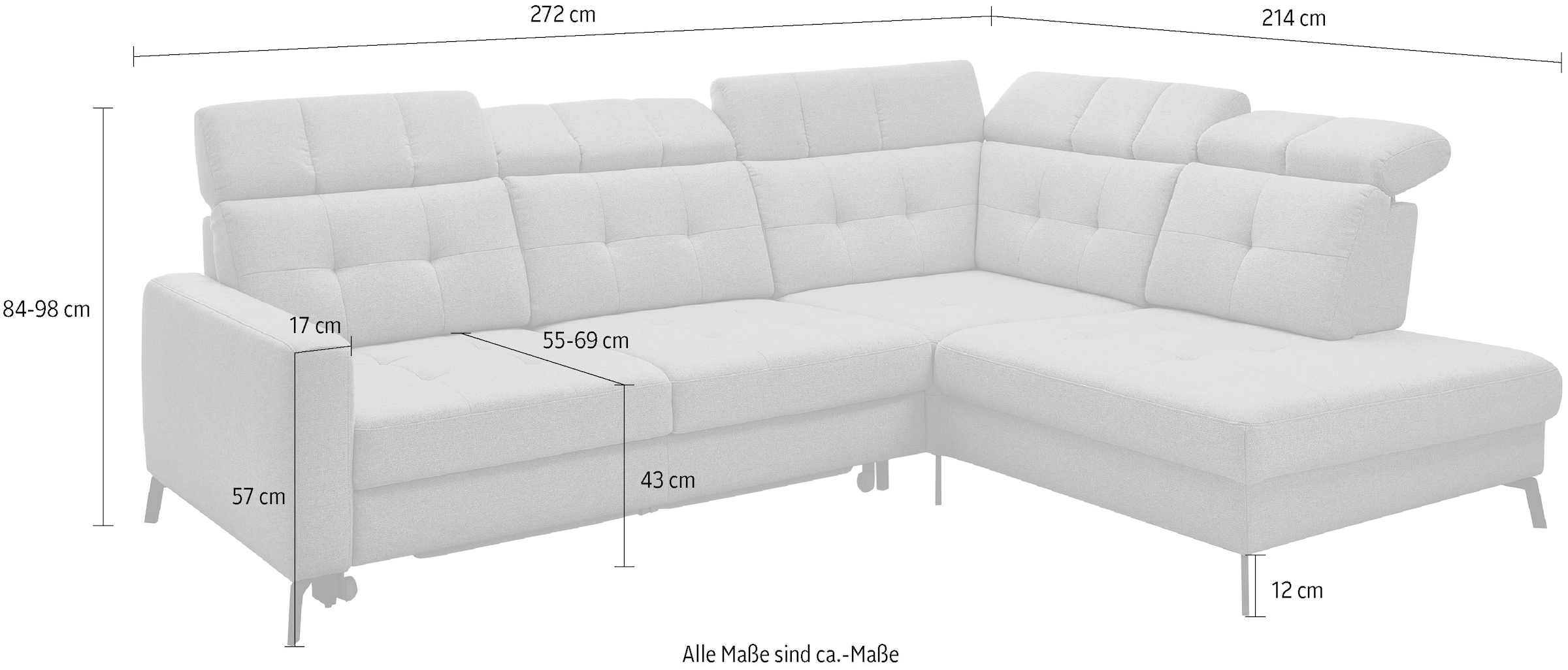 Musterring Canapé d'angle »MR 4615« avec réglage tête et dos, pied métal noir, dimensions 272 x 214 cm