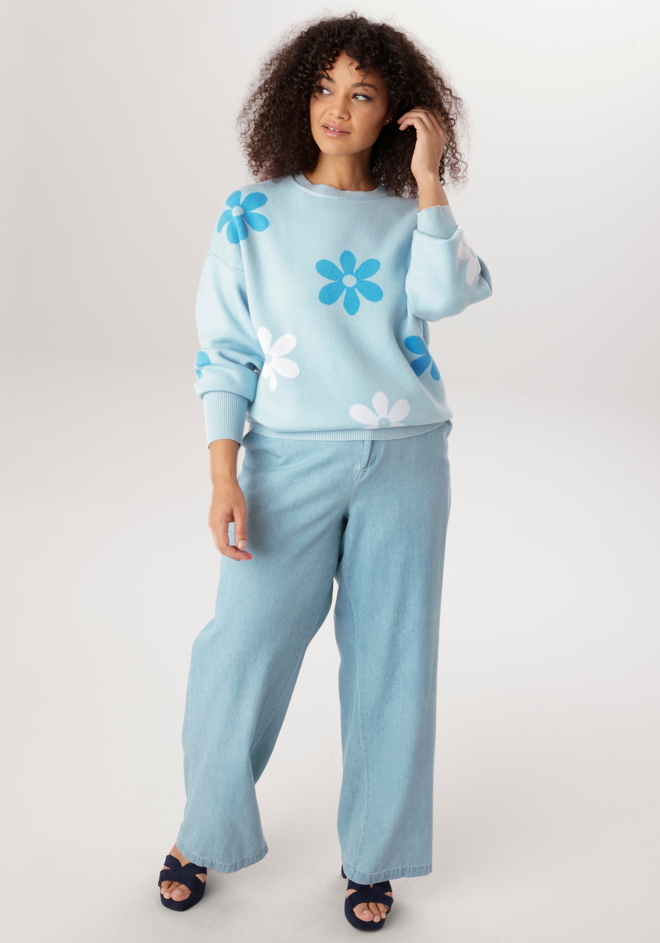 Aniston PLUS Strickpullover mit eingestricktem Blumenmuster - NEUE KOLLEKTION