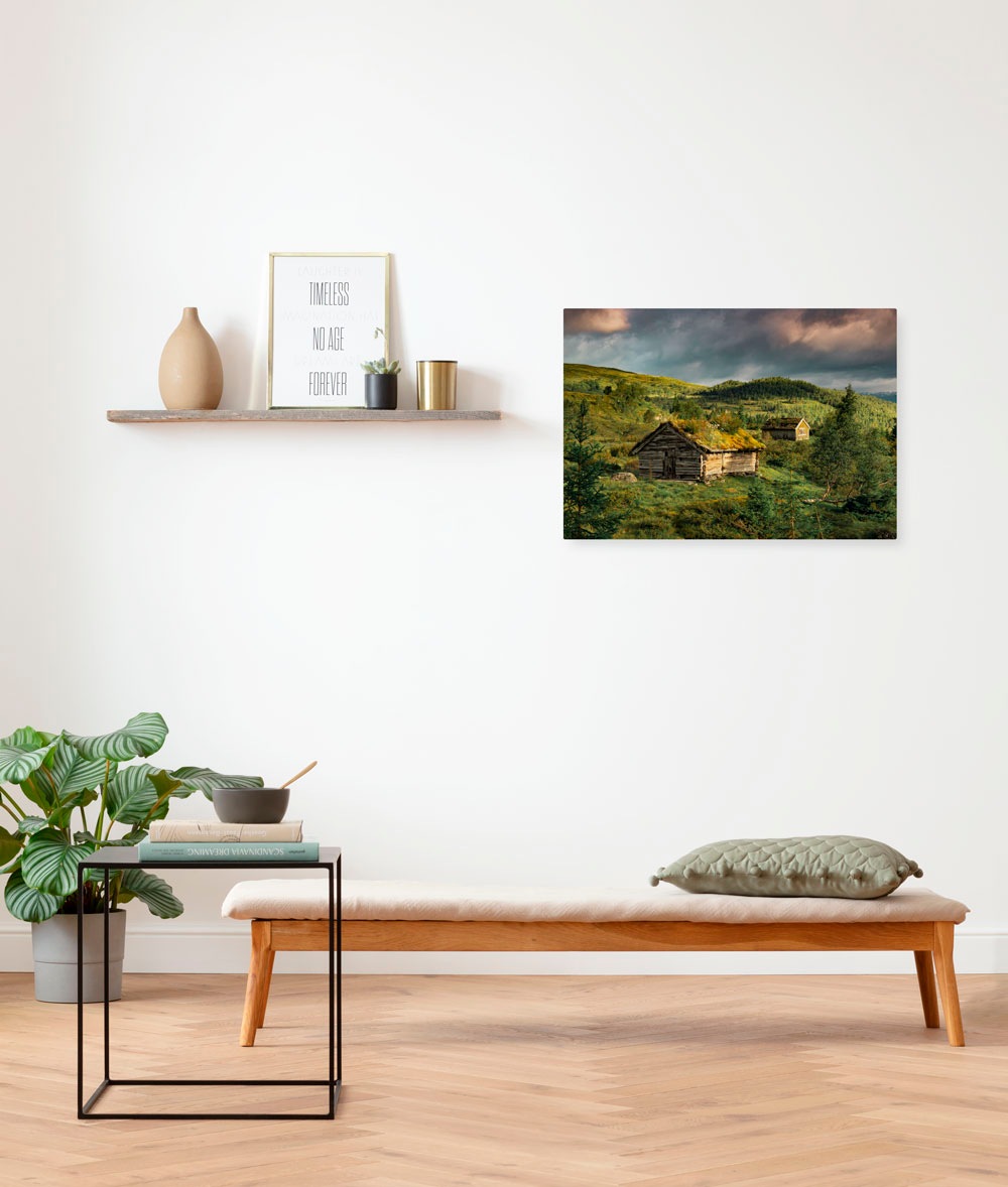 Image of Komar Leinwandbild "Rustic Charme - Grösse 60 x 40 cm" Baum Berge Blumen Blätter Foto Jahreszeiten Landschaft Meer Natur Palmen Strand Packung, 1 Stk. tlg. Keilrahmenbild mi Echtholzrahmen