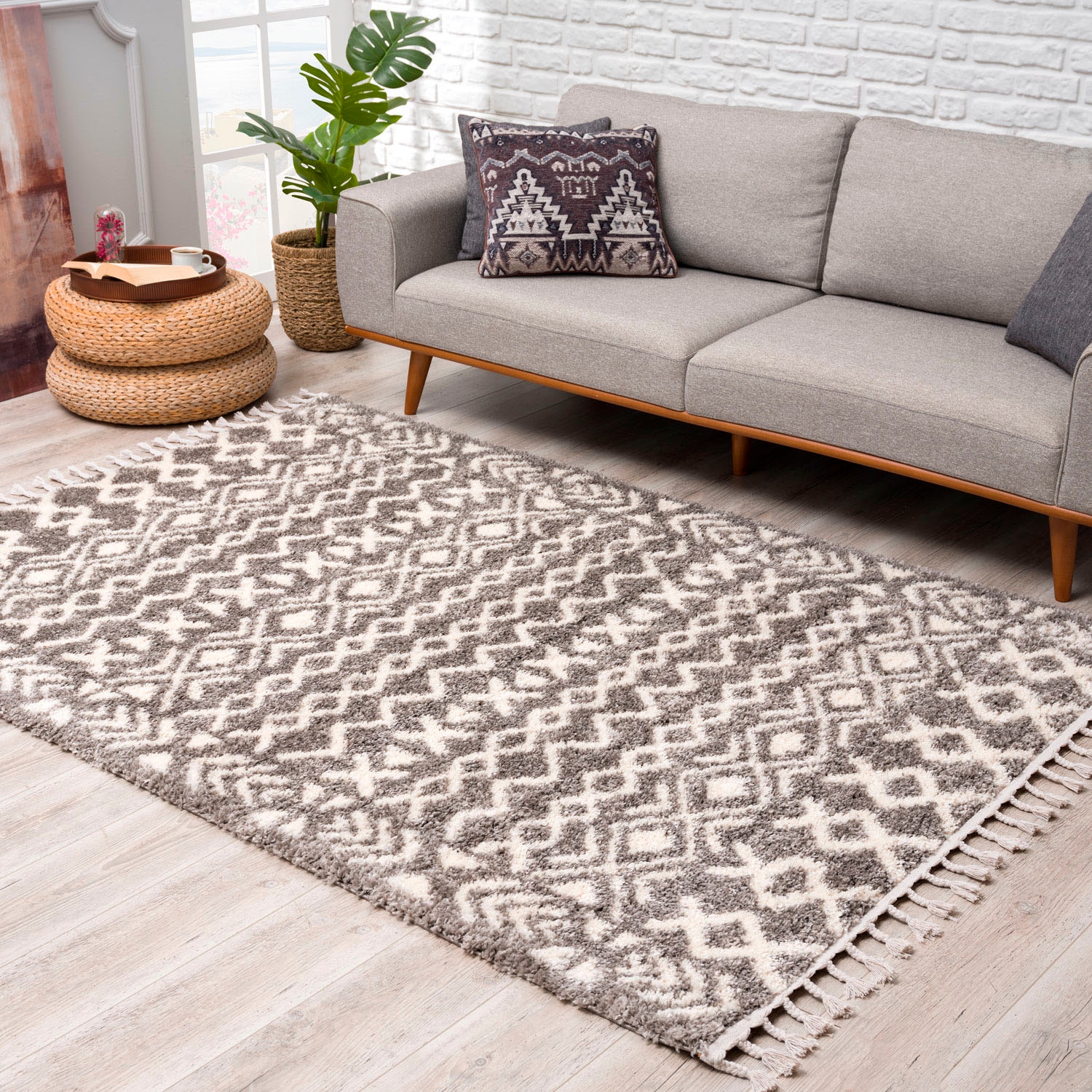 Image of Carpet City Hochflor-Teppich "Pulpy 514" rechteckig 30 mm Höhe besonders weich, mit Fransen, Ethno Look