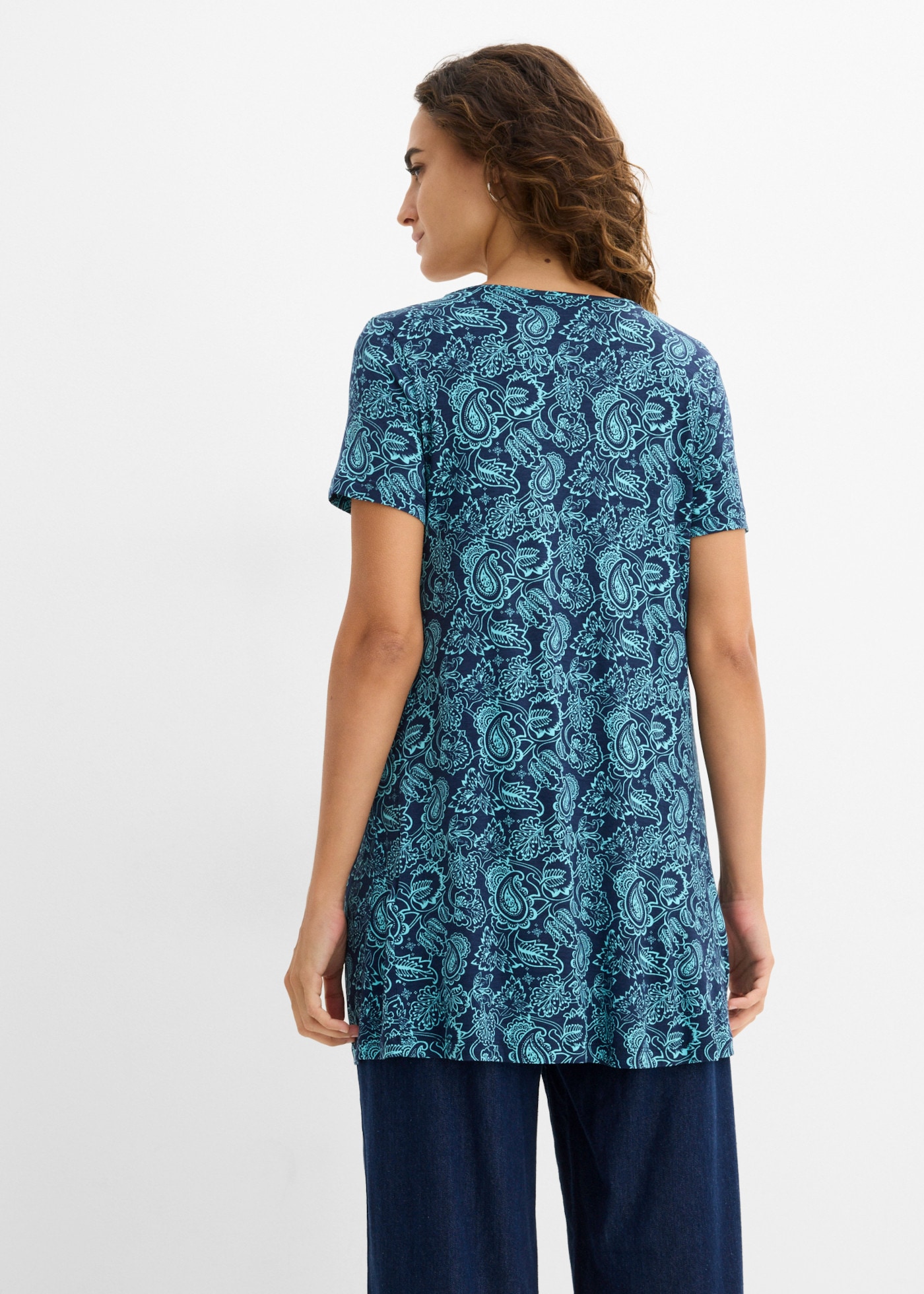 bonprix T-shirt tunique mit gerafftem Ausschnitt, in A-Linie, Kurzarm-Design