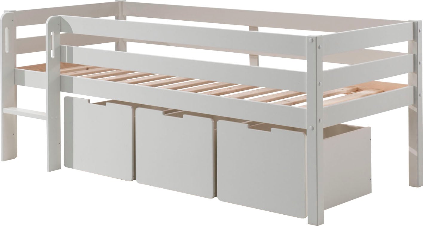Vipack Spielbett »Pino, Kiefer massiv, mit Rolllattenrost, 3 Rollboxen, Made in Europe« B/H/T ca. 207,6x83x104,9cm, inkl. Leiter und Absturzschutz,  wahlweise mit oder ohne Hängeregal, 2 Farben zur Auswahl