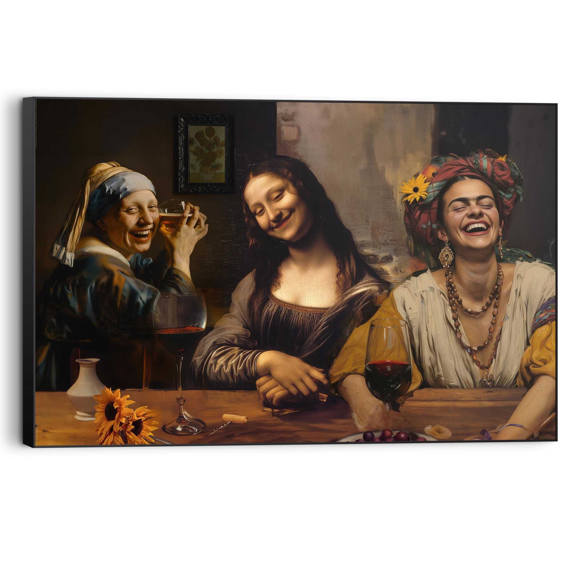 Image of Reinders Wandbild "Girls Night Out" Home Office - Perlenmädchen - Mona Lisa - Frida Kahlo - Braun - MDF