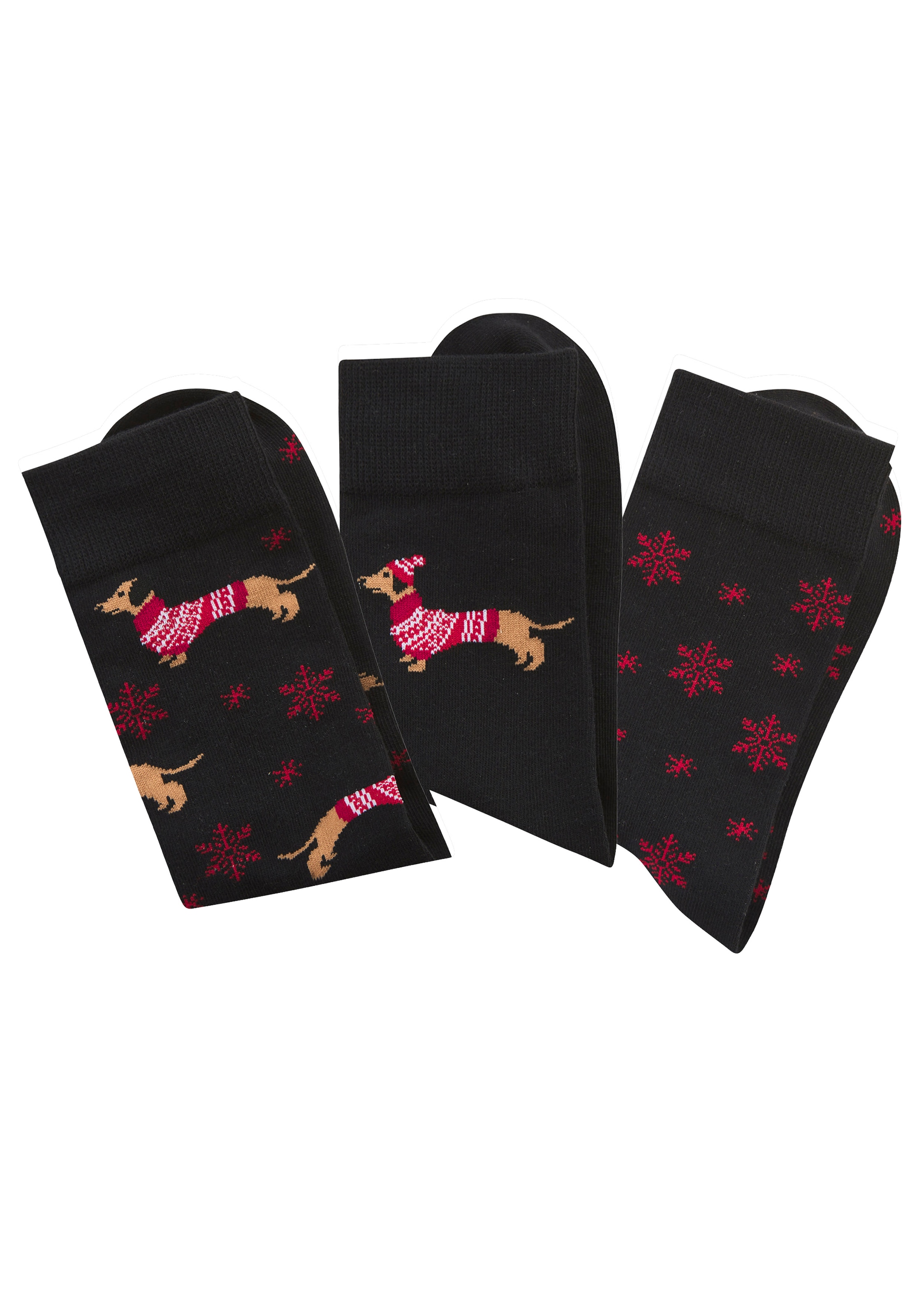 LASCANA Chaussettes Packung, 3 Couple tlg. mit weihnachtlichem Dackelmotiv