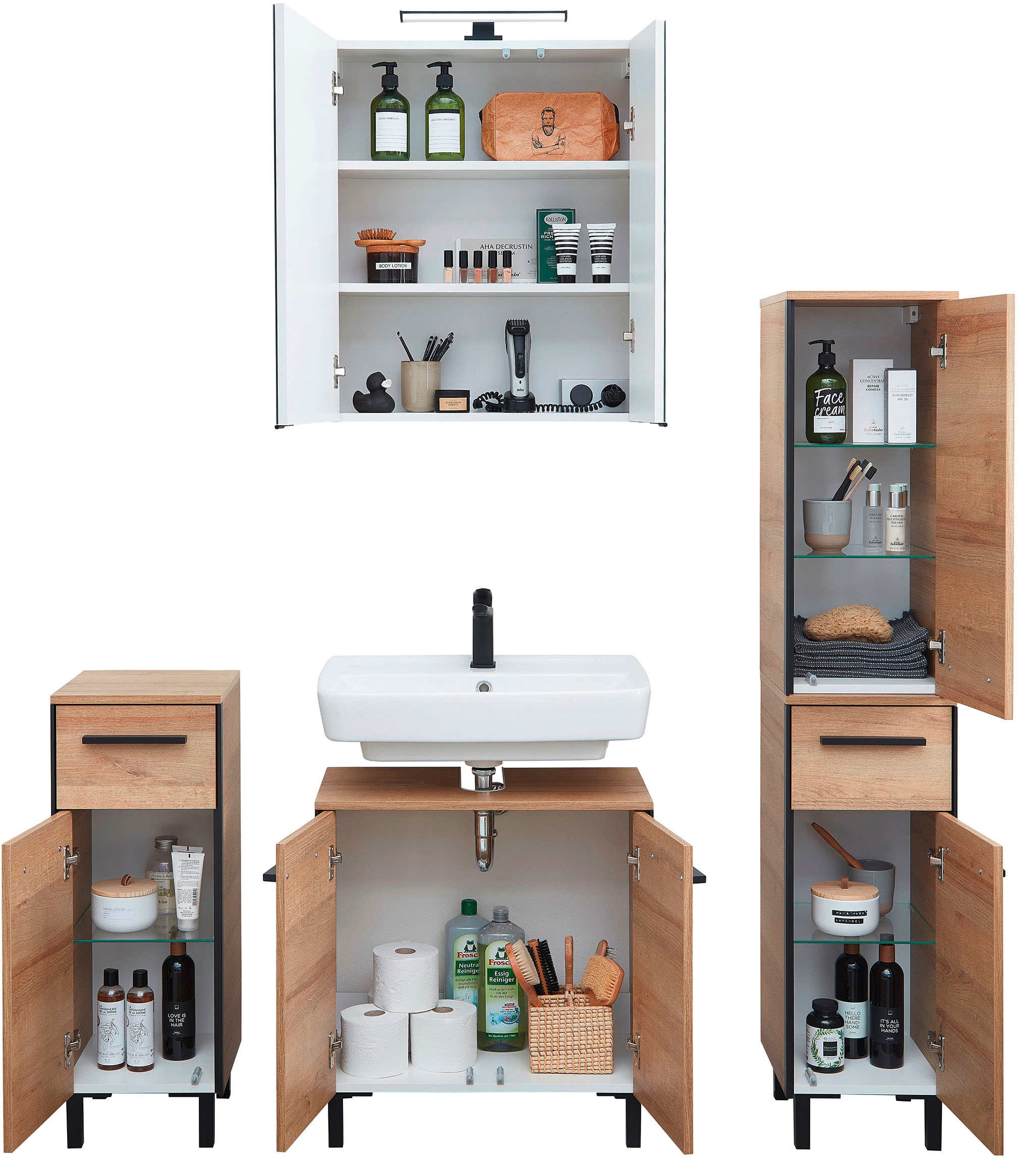 Saphir Ensemble de meubles de salle de bain »Quickset 395 4-teilig, Waschbeckenunterschrank mit LED-Spiegelschrank« 5 cuis tlg.