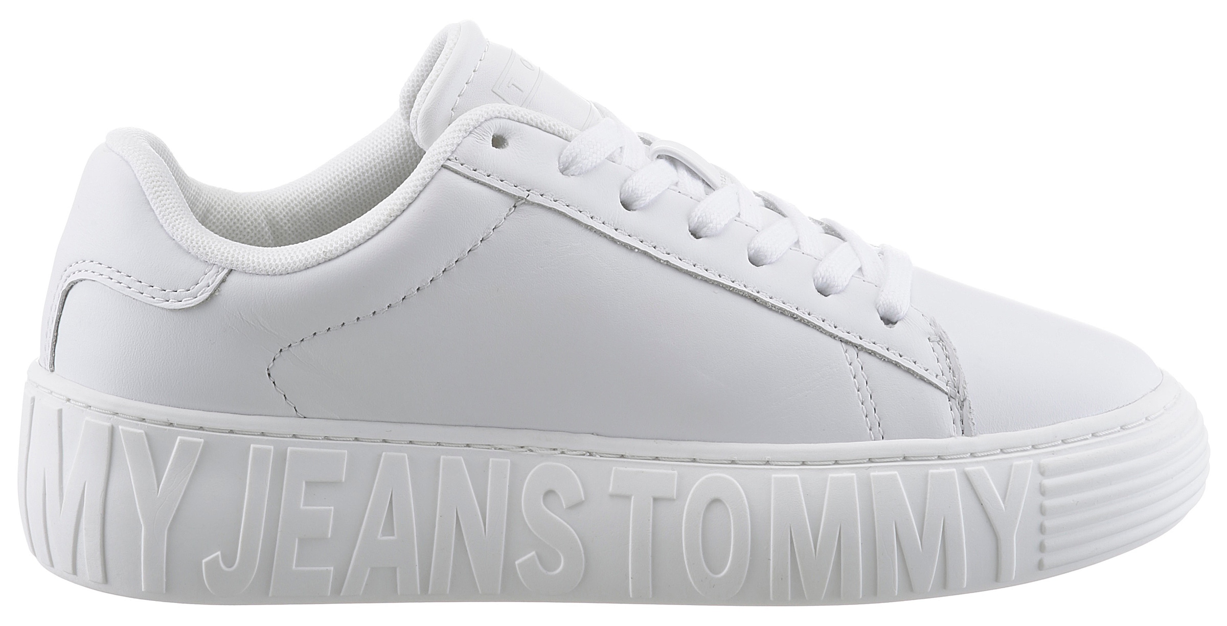 Tommy Jeans Plateausneaker »TJW LEATHER CUPSOLE ESS«, mit Logobuchstaben im Plateau, Freizeitschuh, Halbschuh, Schnürschuh