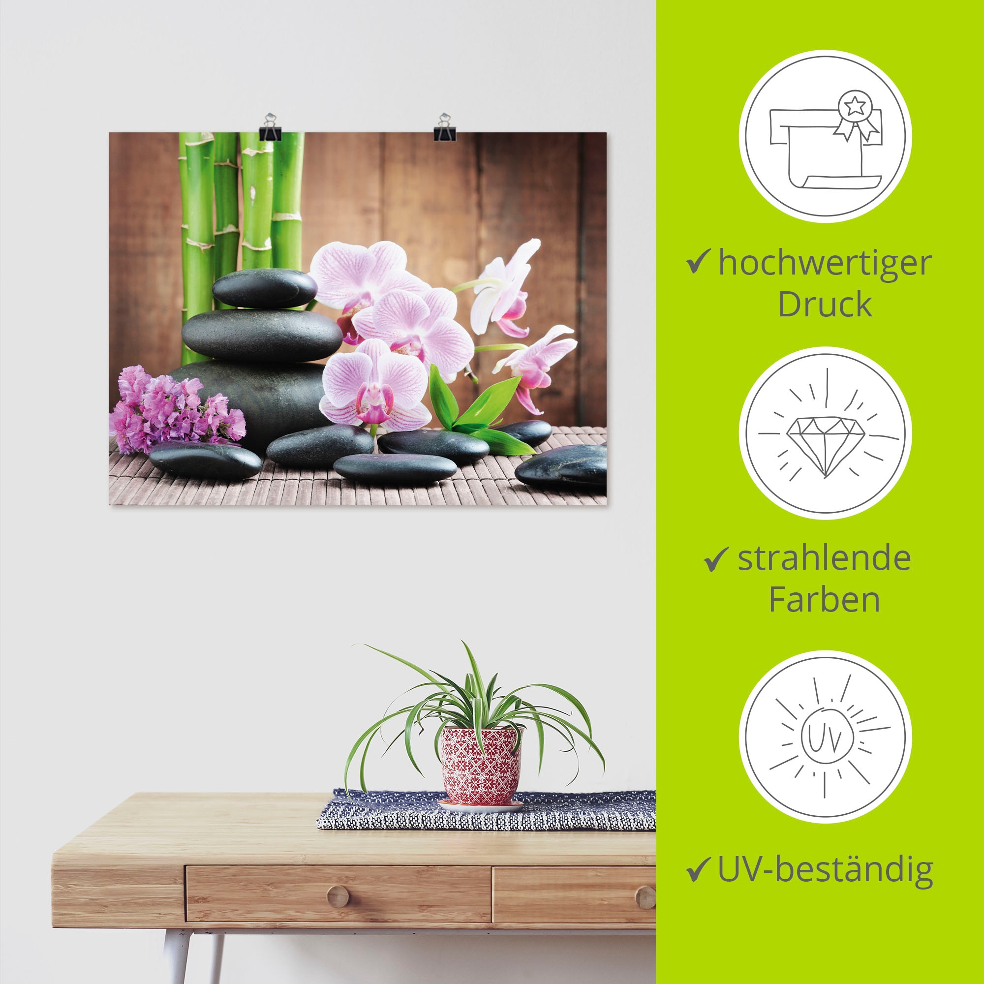Artland Wandbild »Spa Konzept Zen Steinen Orchideen«, Zen, (1 St.), als Leinwandbild, Poster, Wandaufkleber in verschied. Grössen