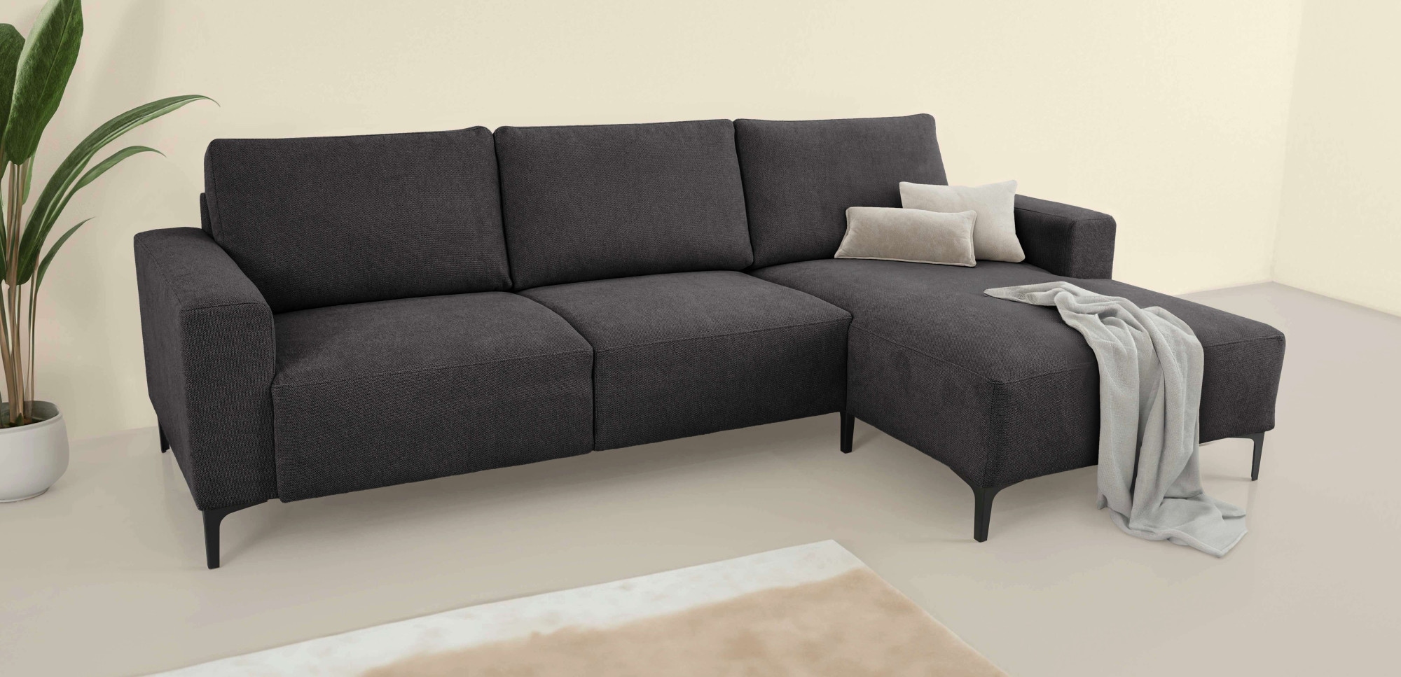 Home affaire Ecksofa »Tournon, L-Form, Breite 262 cm, Webstoff, Chenille«, Designsofa im nordischen Stil, Wellenunterfederung, Metallfüsse