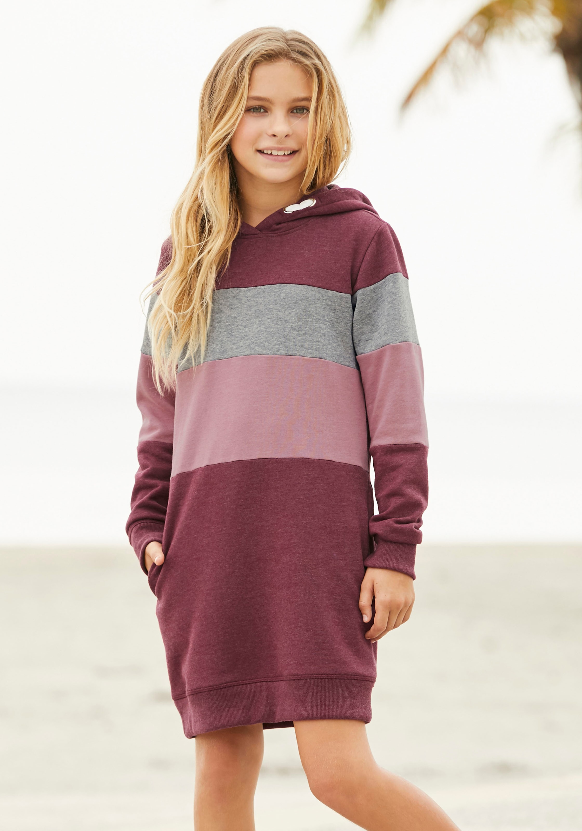 Image of KIDSWORLD Sweatkleid Eingrifftaschen lang, sportliches Streifendesign, aus Baumwollmischung, Langarm