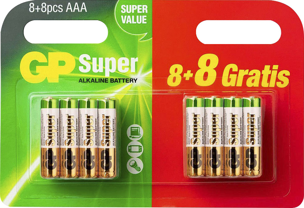 GP Batteries Batterie »16 Stück (8+8) AAA Micro Super Alkaline, 1,5V«, 1,5 V,...