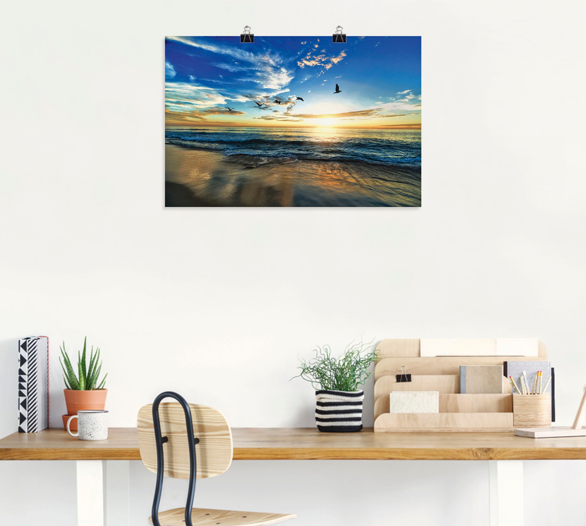 Artland Wandbild »Strand Möwen Meer Sonnenuntergang« Sonnenaufgang & -untergang 1 Stk. tlg. als Alubild, Outdoorbild, Leinwandbild, Poster, Wandaufkleber
