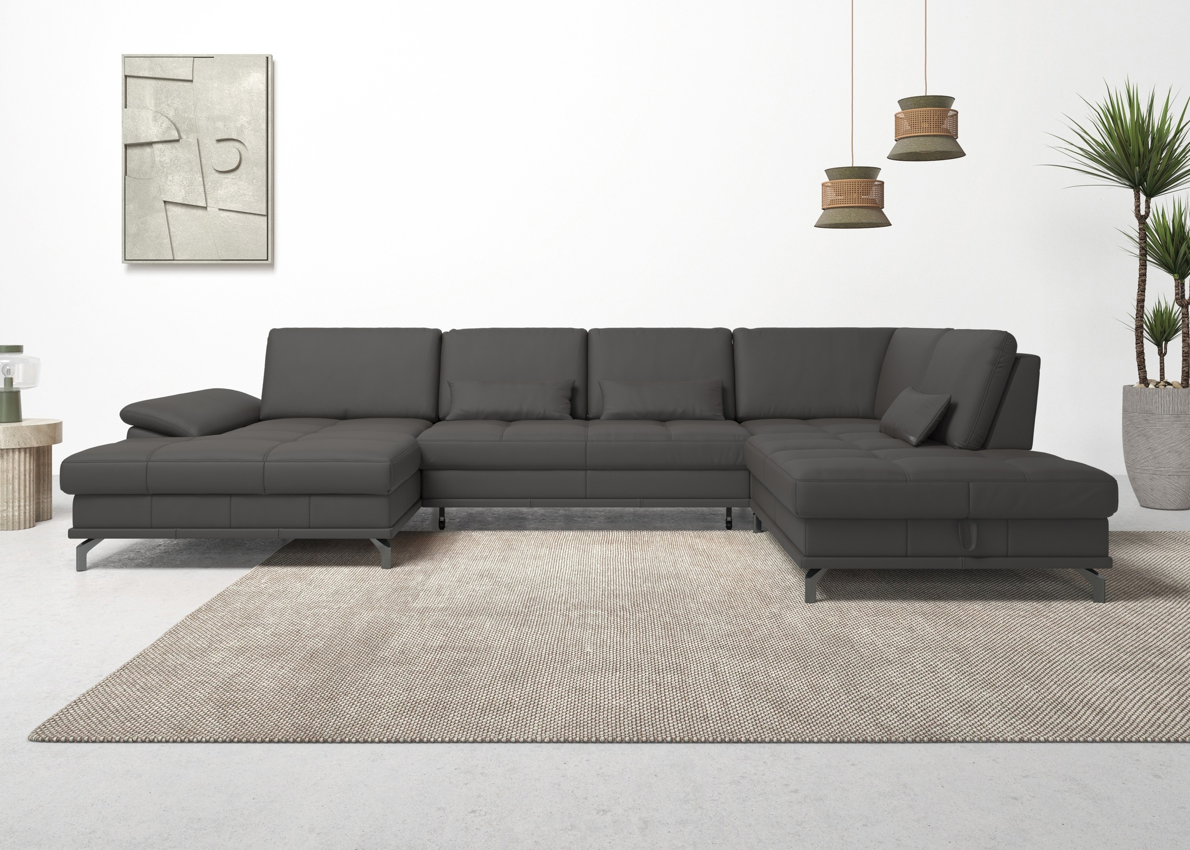 Places of Style Wohnlandschaft »Costello U-Form, mit Sitztiefenverstellung, Armteilverstellung und«, 3 Nierenkissen, optional Bettfunktion und Bettkasten