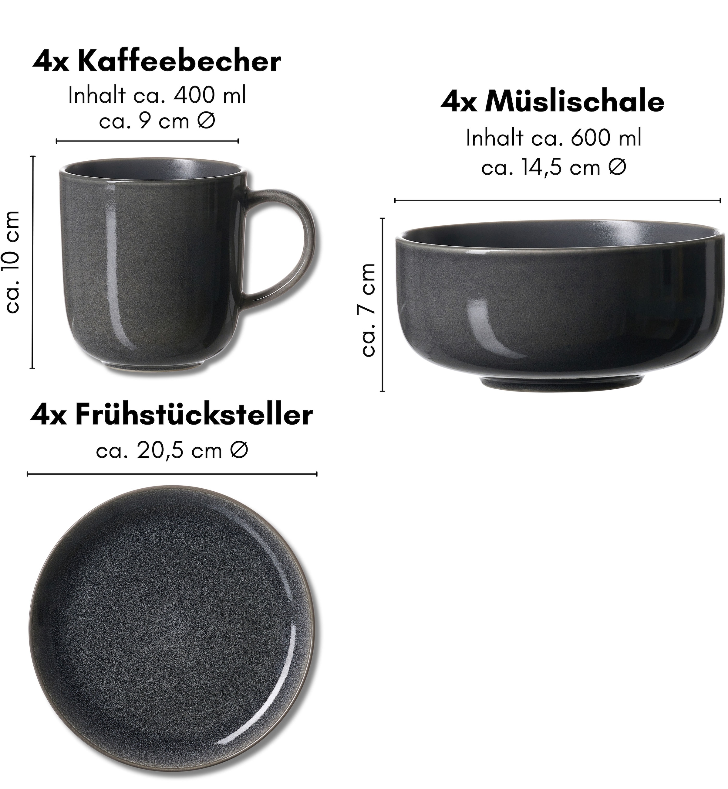 Ritzenhoff & Breker Set de vaisselle pour le petit déjeuner »Toledo« Reaktivglasur, jedes Stück ein Unikat