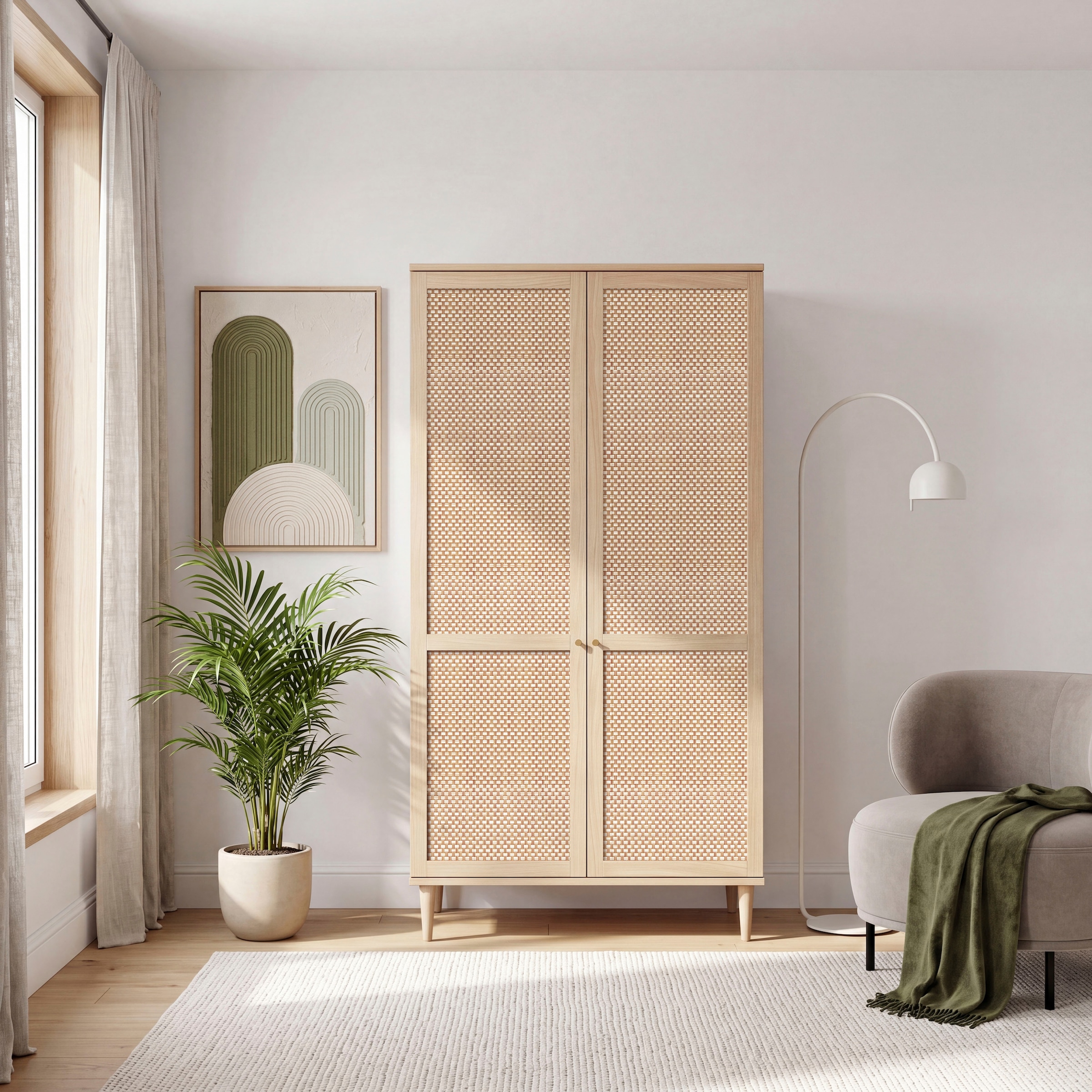 GOODproduct Kleiderschrank »ELLIAN mit Wiener Geflechtoptik, Rattan, Boho Stil, Vintage« Holzfüsse, Metallgriffe, Made in EU, viel Stauraum, FSC® zertifiziert