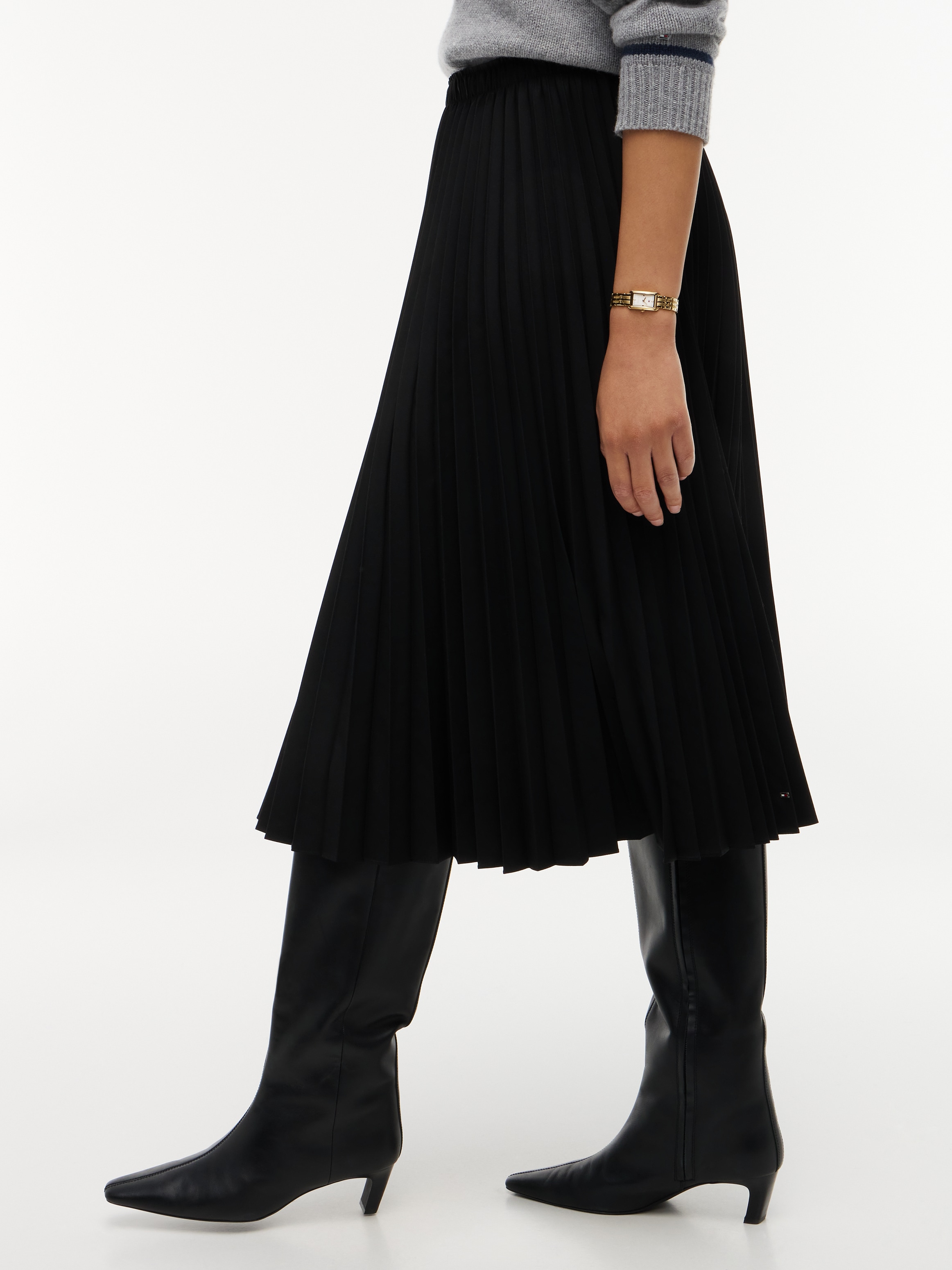 Tommy Hilfiger Jupe plissée »VISCOSE ELASTIC PLEAT MIDI SKIRT« mélange de matériaux, plis plissés