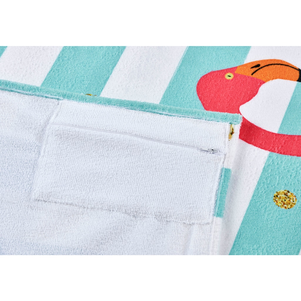 done.® Strandtuch »Flamingo«, (1 St.), gestreift & Motiv, mit Reisverschluss-Tasche für Wertgegenstände