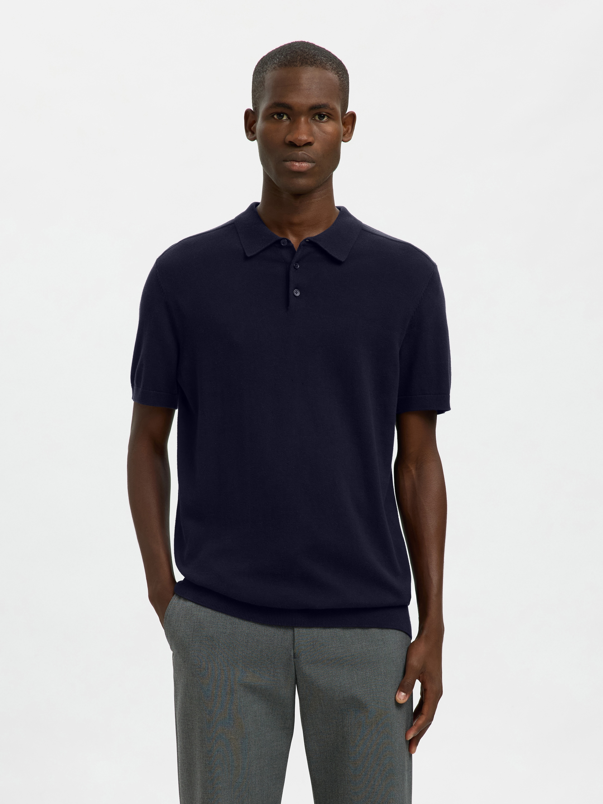Image of SELECTED Poloshirt "SLHBERG SS KNIT POLO NOOS" aus Feinstrick