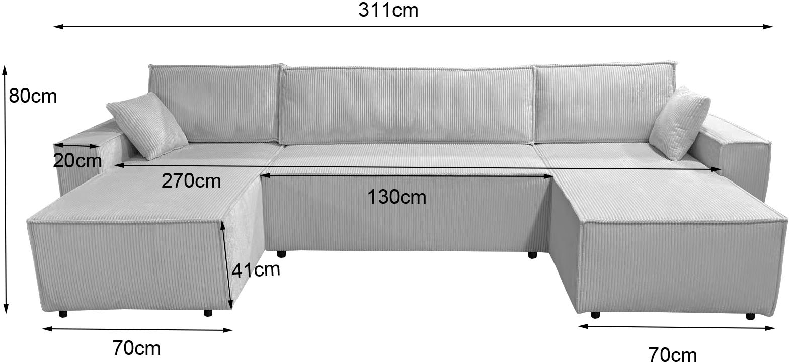 GOODproduct Wohnlandschaft »CASSI L-Form, 241cm - OTTO. Verlässliche Qualität.« Schlaffunktion (133/270cm), Bettkasten, Seitentaschen, Cord-Bezug