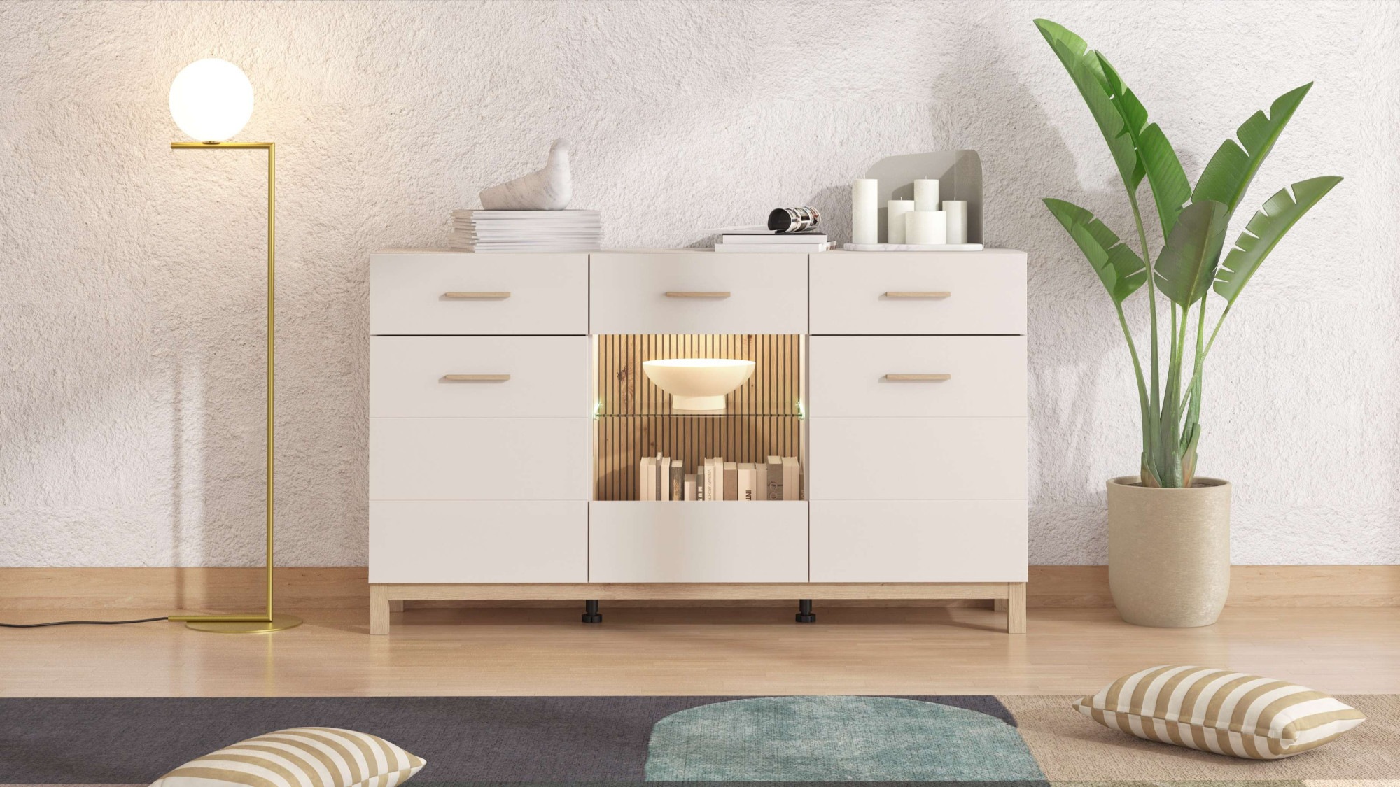 Image of Home affaire Sideboard "Essex, Kommode, Kombikommode, Anrichte, Schrank" Modernes Sideboard: Kaschmir-Dekor, 3 Türen & 2 Schubladen