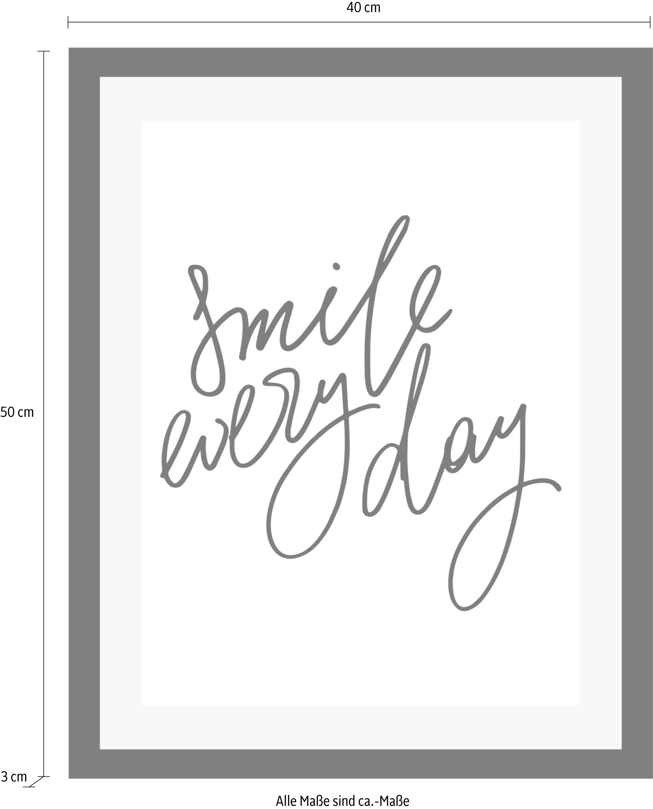 queence Bild »Smile«, Sprüche & Texte-Schriftzug-Schwarz-Weiss-Motivationsbilder, HD Premium Poster-Druck inkl. Holzrahmen