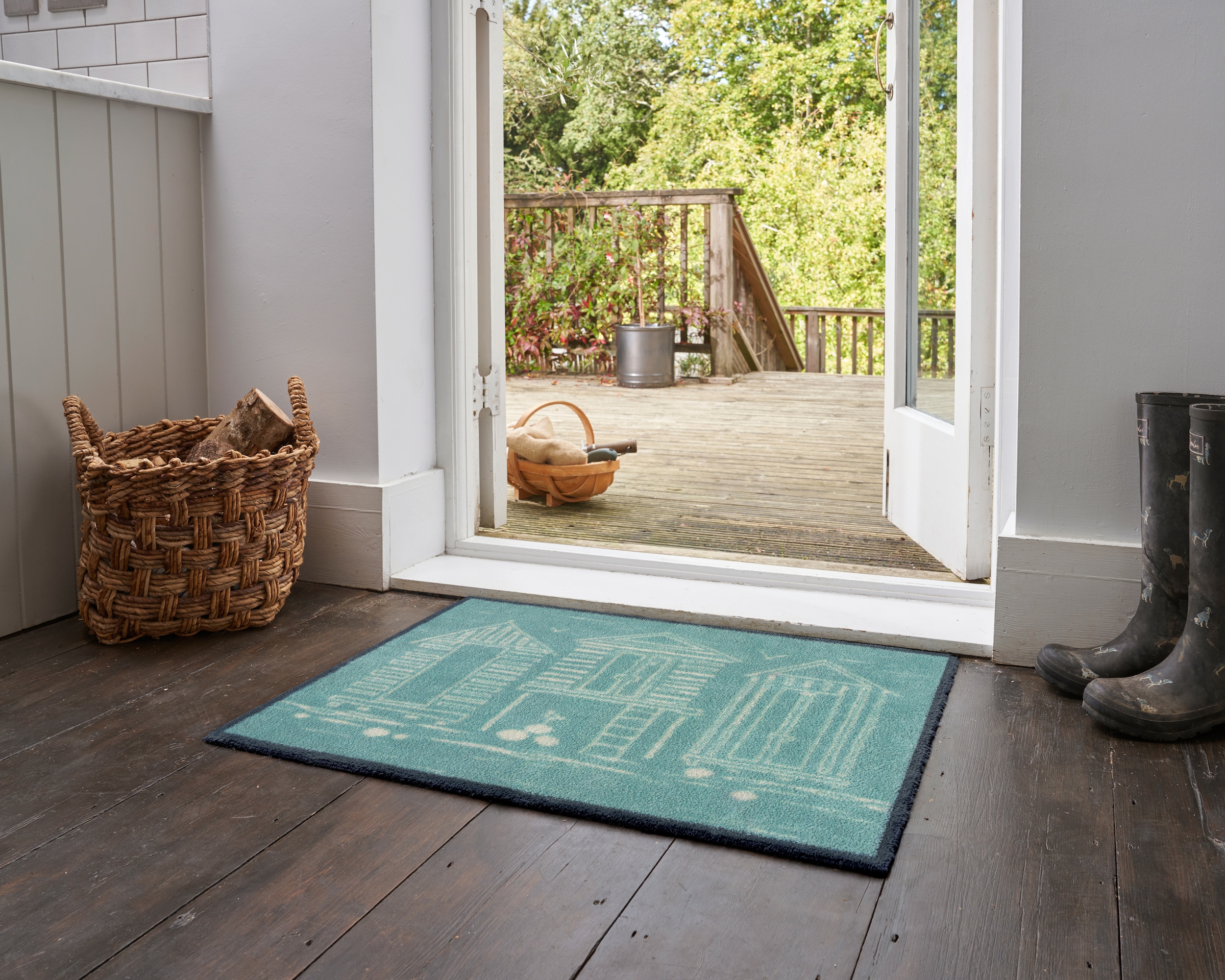 Turtle Mat Tapis de sol »Beach Huts Blue« Rectangulaire 9 mm Höhe