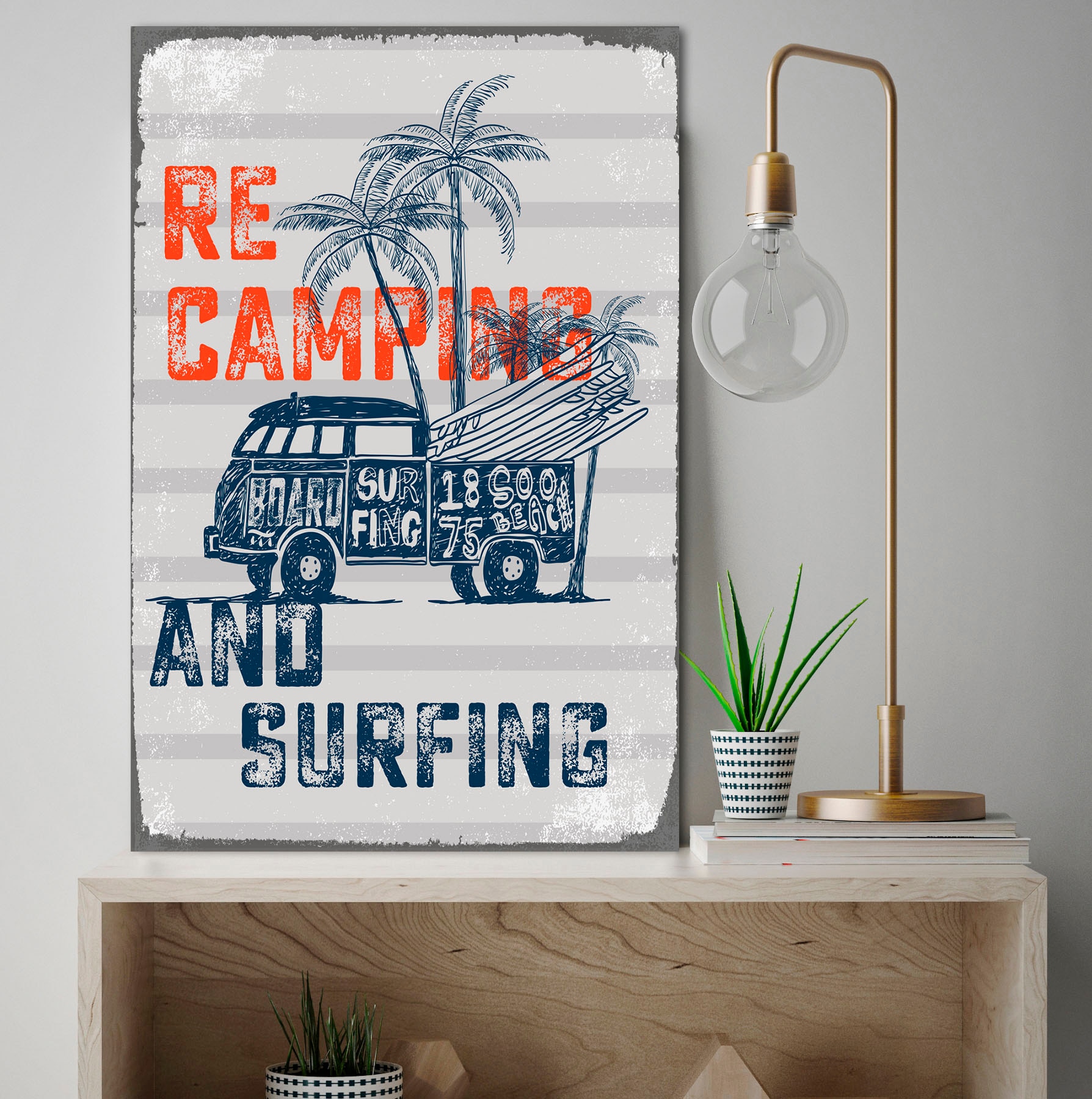 Image of queence Metallbild "ReCamping" Motivationsbilder Schriftzug Strand 1 Stk. tlg. Stahlschilder