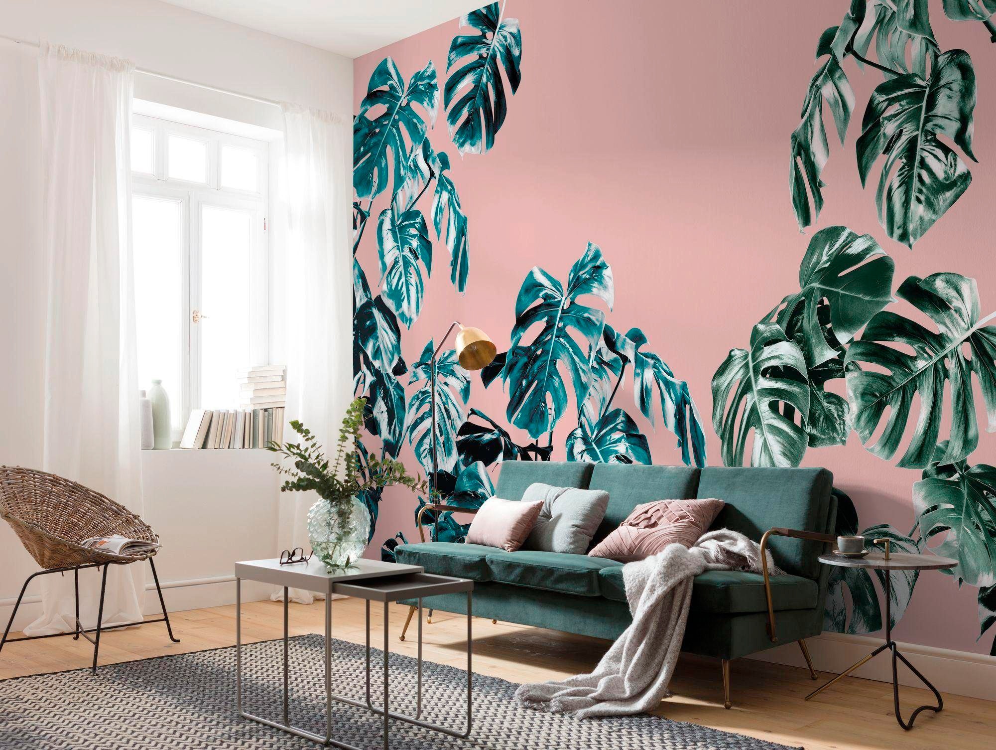 Komar Vliestapete »Digitaldruck Vlies -  Monstera Rosé - Grösse 400 x 250 cm« bedruckt glatt Wohnzimmer, Schlafzimmer
