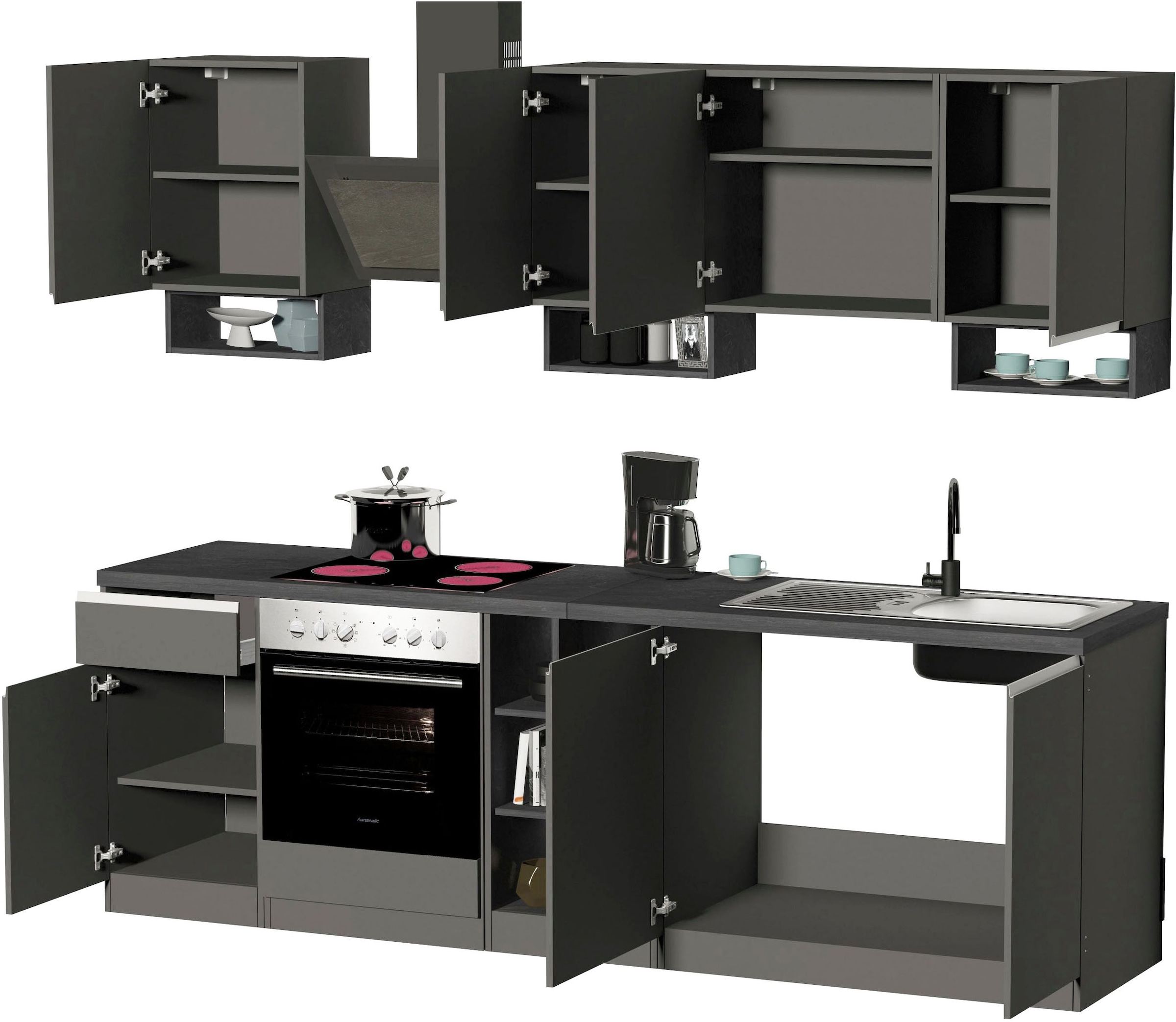 KOCHSTATION Kitchenette »KS-Sole« Breite 256 cm, mit Regalen und Fächern, ohne E-Geräte