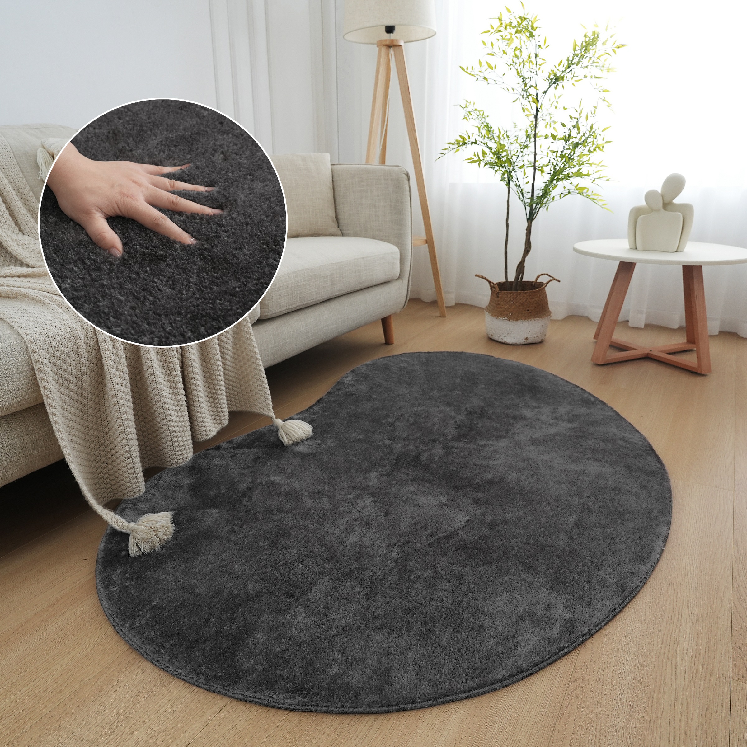 Image of GOODproduct Teppich "Cali Bean" U-förmig 16 mm Höhe besondere Form, Uni, weich, waschbar, Wohnzimmer, Schlafzimmer