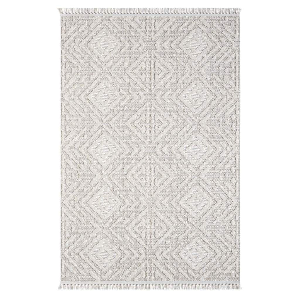 Carpet City Teppich »CLASICO 8926« rechteckig 11 mm Höhe Läufer, Kurzflor, Hochtief-Muster, Boho, Fransen, Wohnzimmer